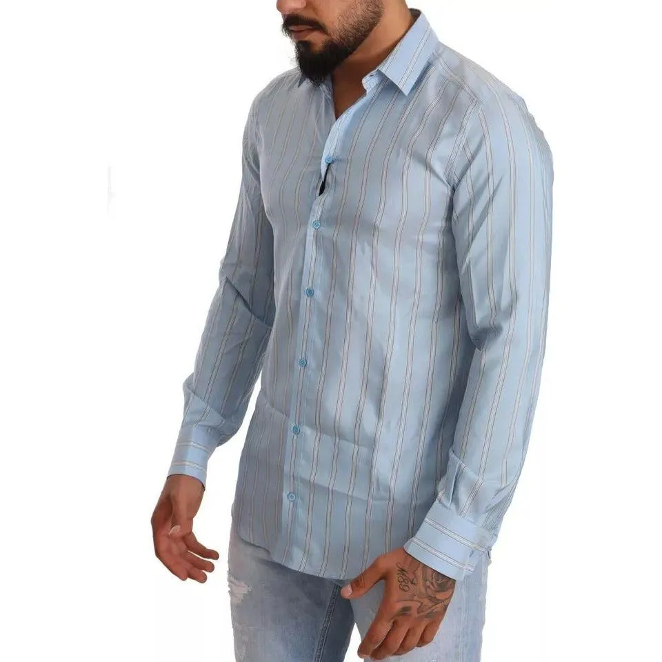 Dolce & Gabbana Blue Striped Silk Formal Dress MARTINI Shirt