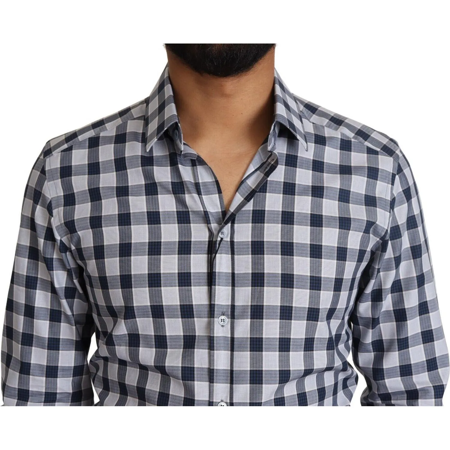 Dolce & Gabbana Elegant Blue & White Checkered Slim Fit Dress Shirt