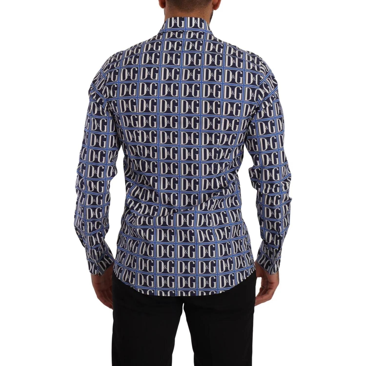 Dolce & Gabbana Slim Fit Blue Logo Cotton Shirt