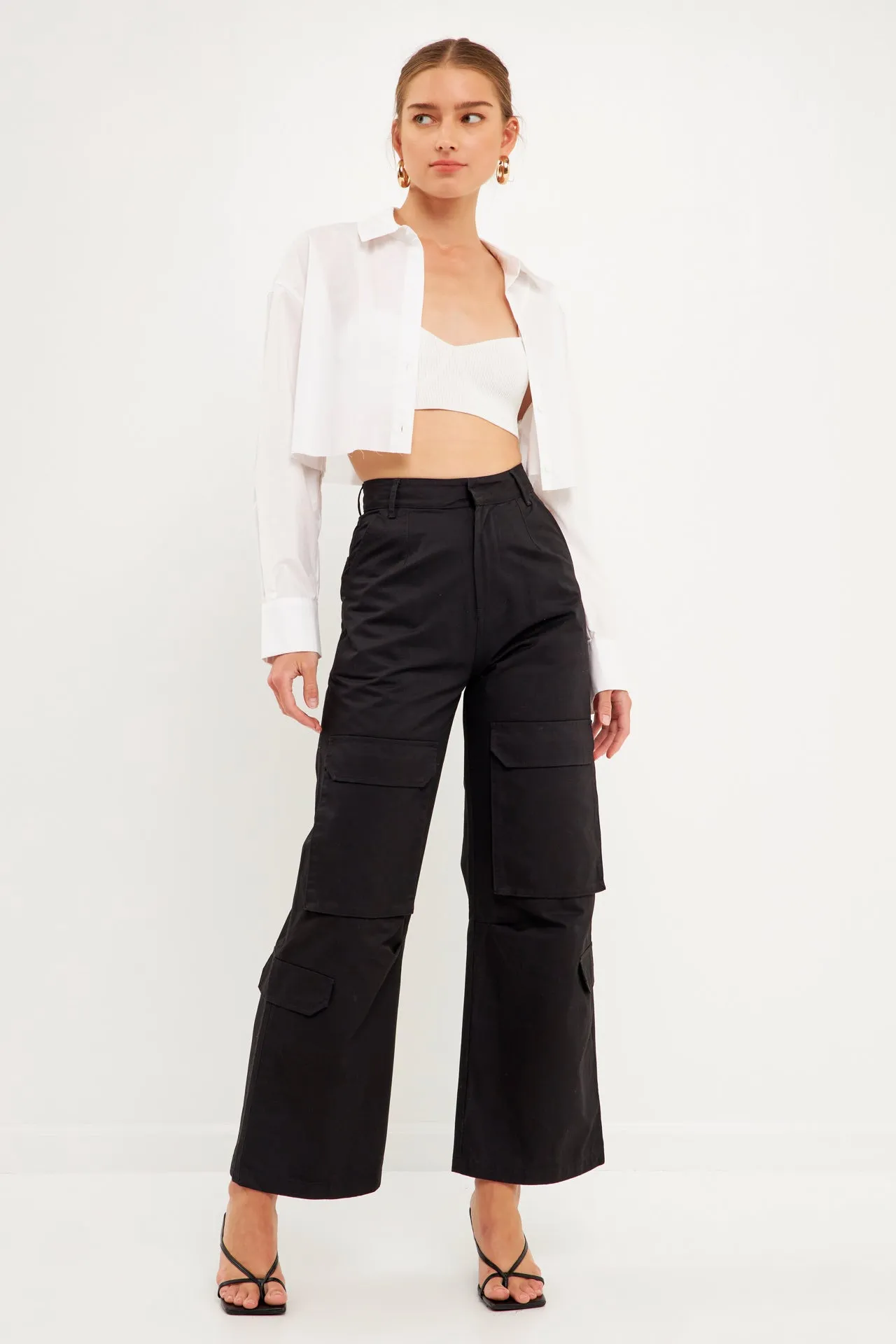 English Factory - High-Waisted Wide Leg Cargo Pants