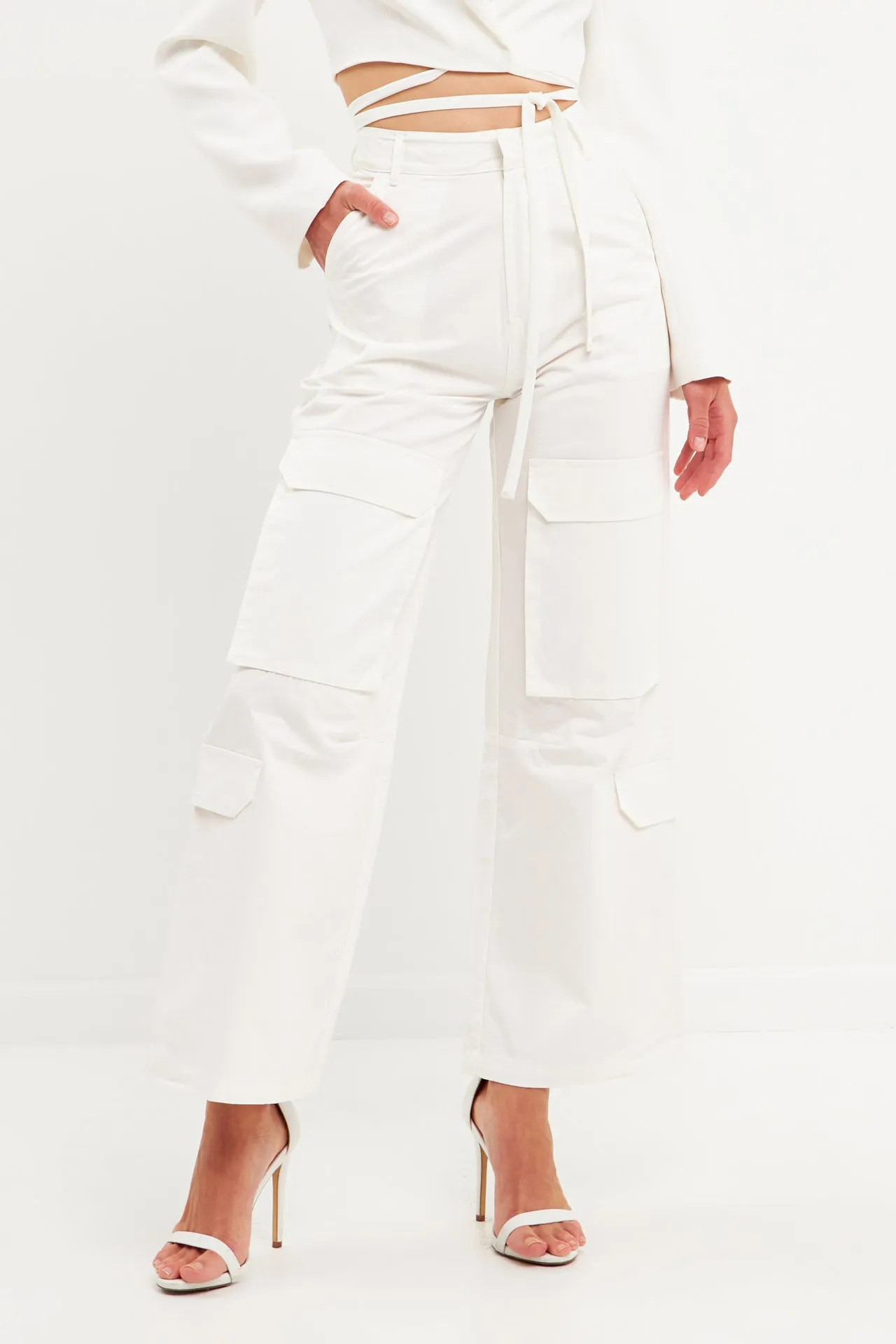 English Factory - High-Waisted Wide Leg Cargo Pants