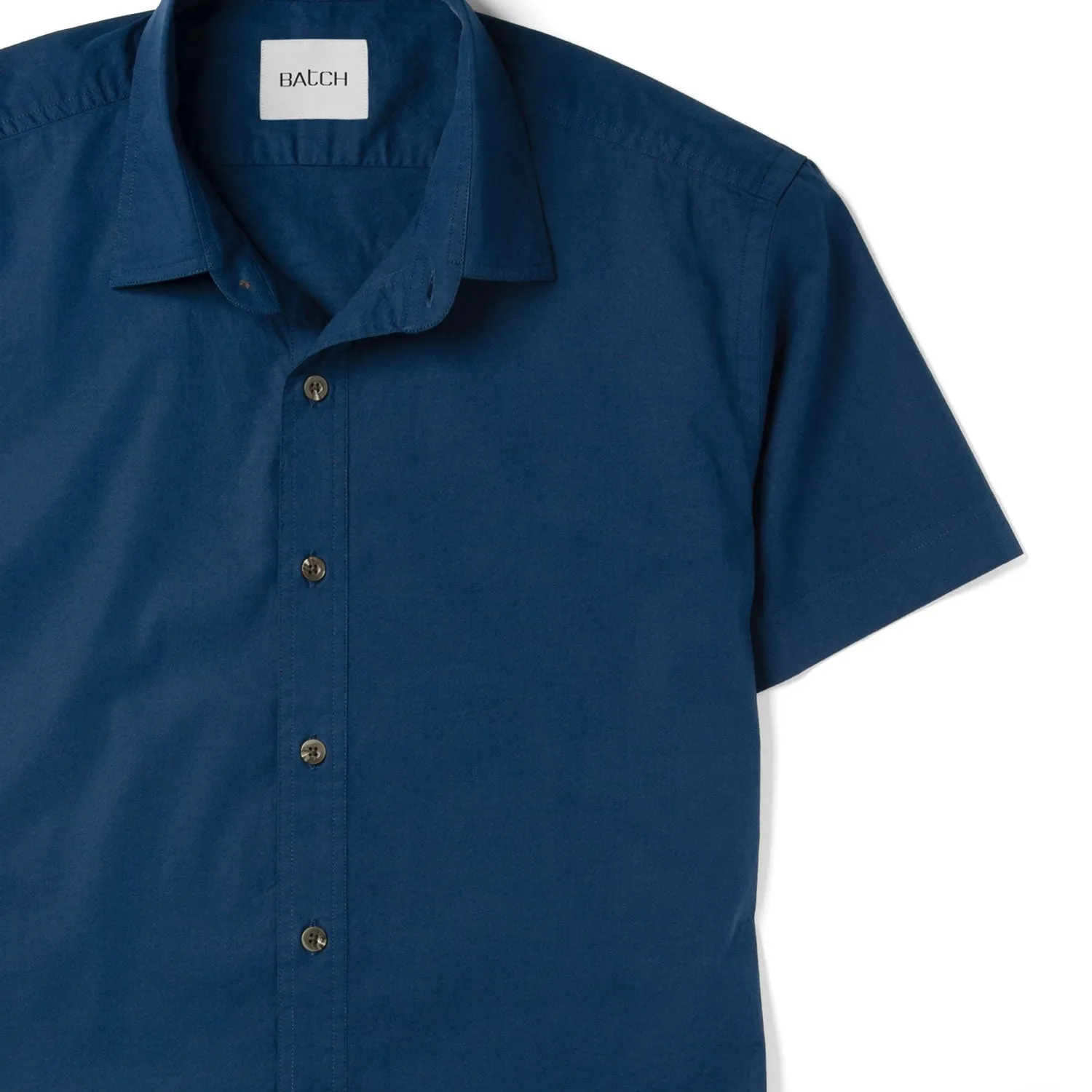 Essential Spread Collar Casual Short Sleeve Shirt - Cobalt Blue Stretch Cotton Poplin