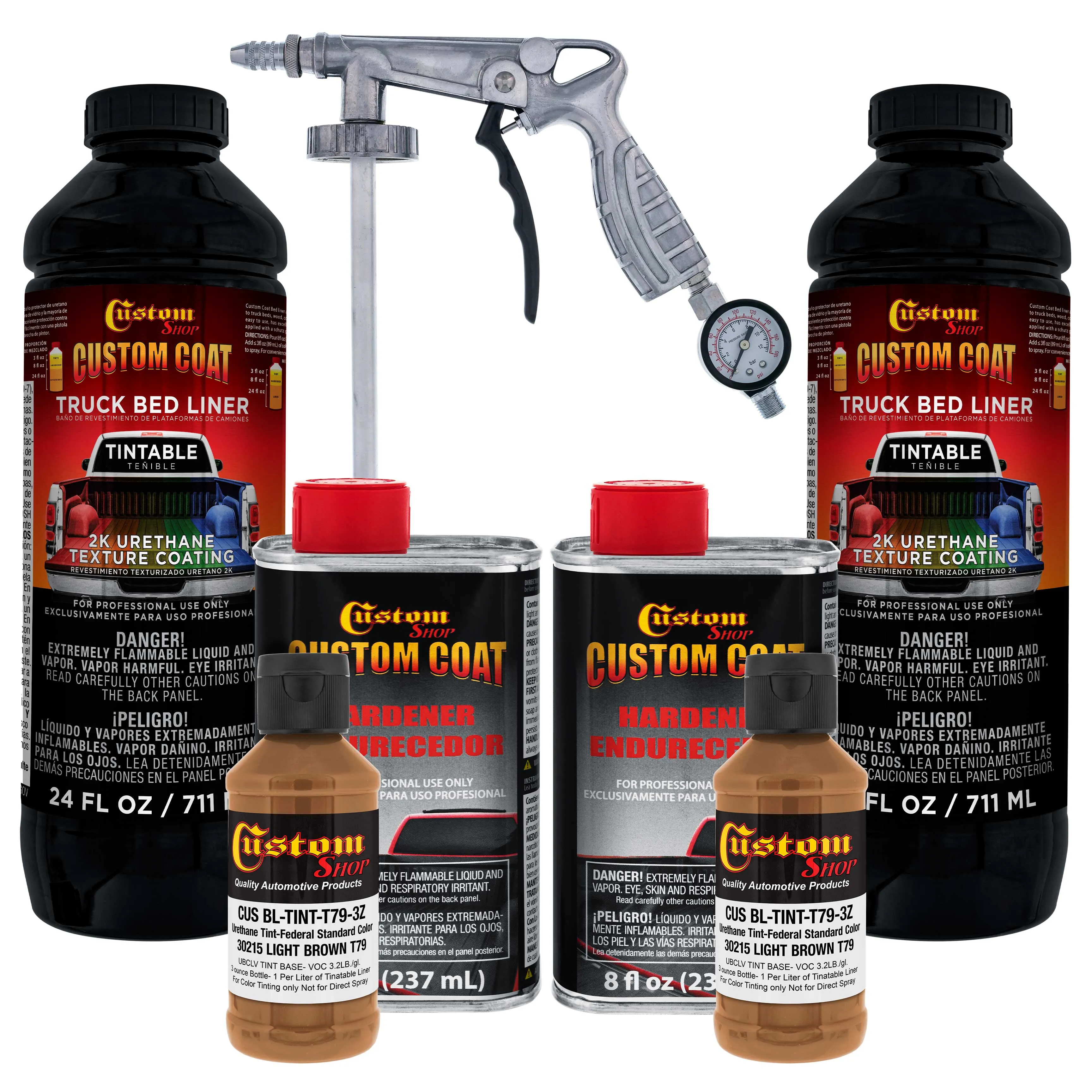 Federal Standard Color #30215 Light Brown T79 Urethane Spray-On Truck Bed Liner, 2 Quart Kit with Spray Gun & Regulator - Textured Protective Coating