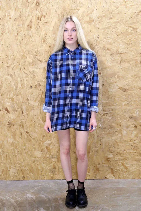 Flannel Blue Plaid Shirt Dress