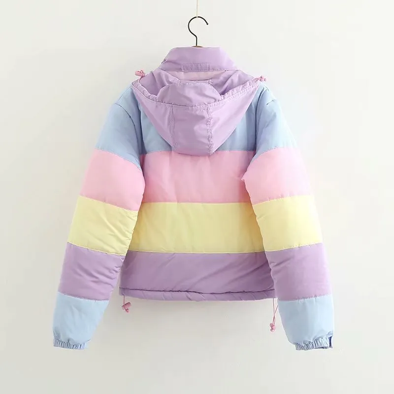 Flectit Pastel Puffer Jacket Thick Warm Padded Parka Coat Women Winter Harajuku Aethetic Girl Outifts Lazy O*f