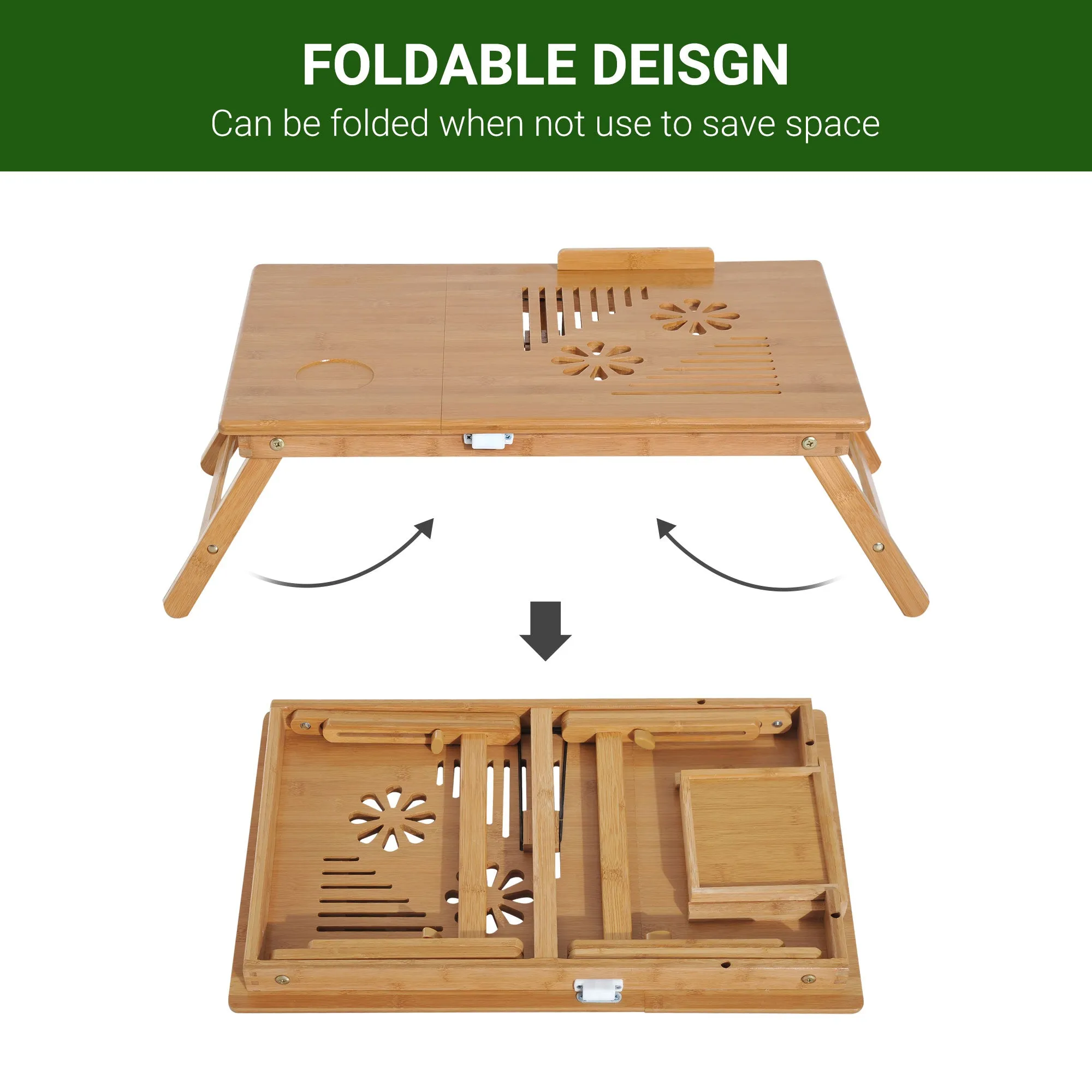 Foldable Laptop Desk Portable Bamboo Laptop Desk with Drawer