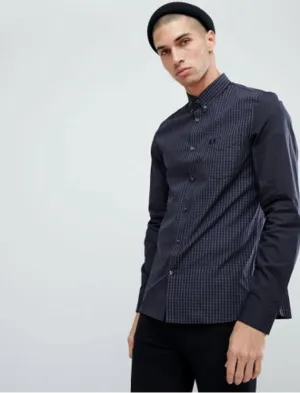 Fred Perry Tonal Gingham Shirt In Black - Black