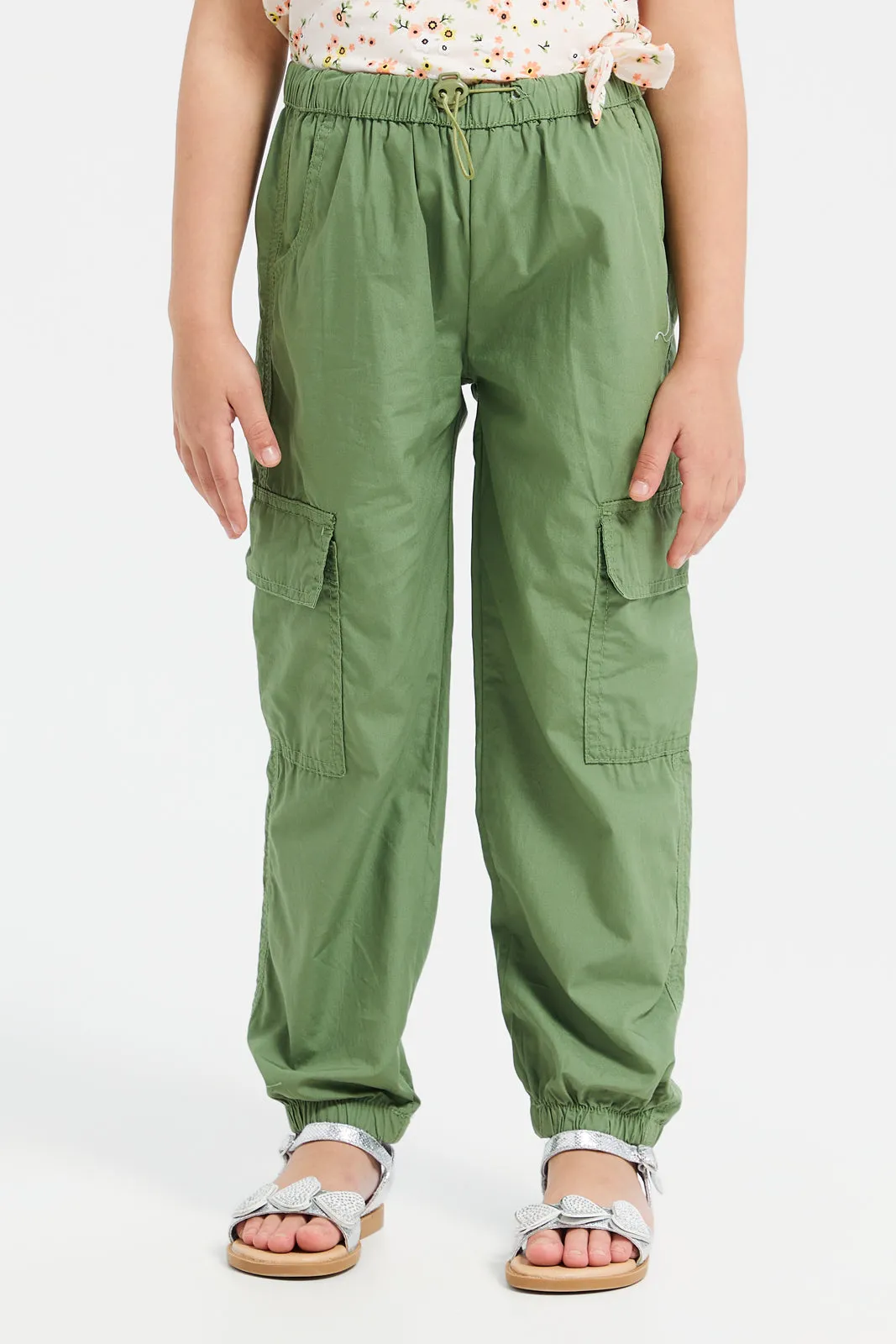 Girls Green Cargo Jogger Trousers