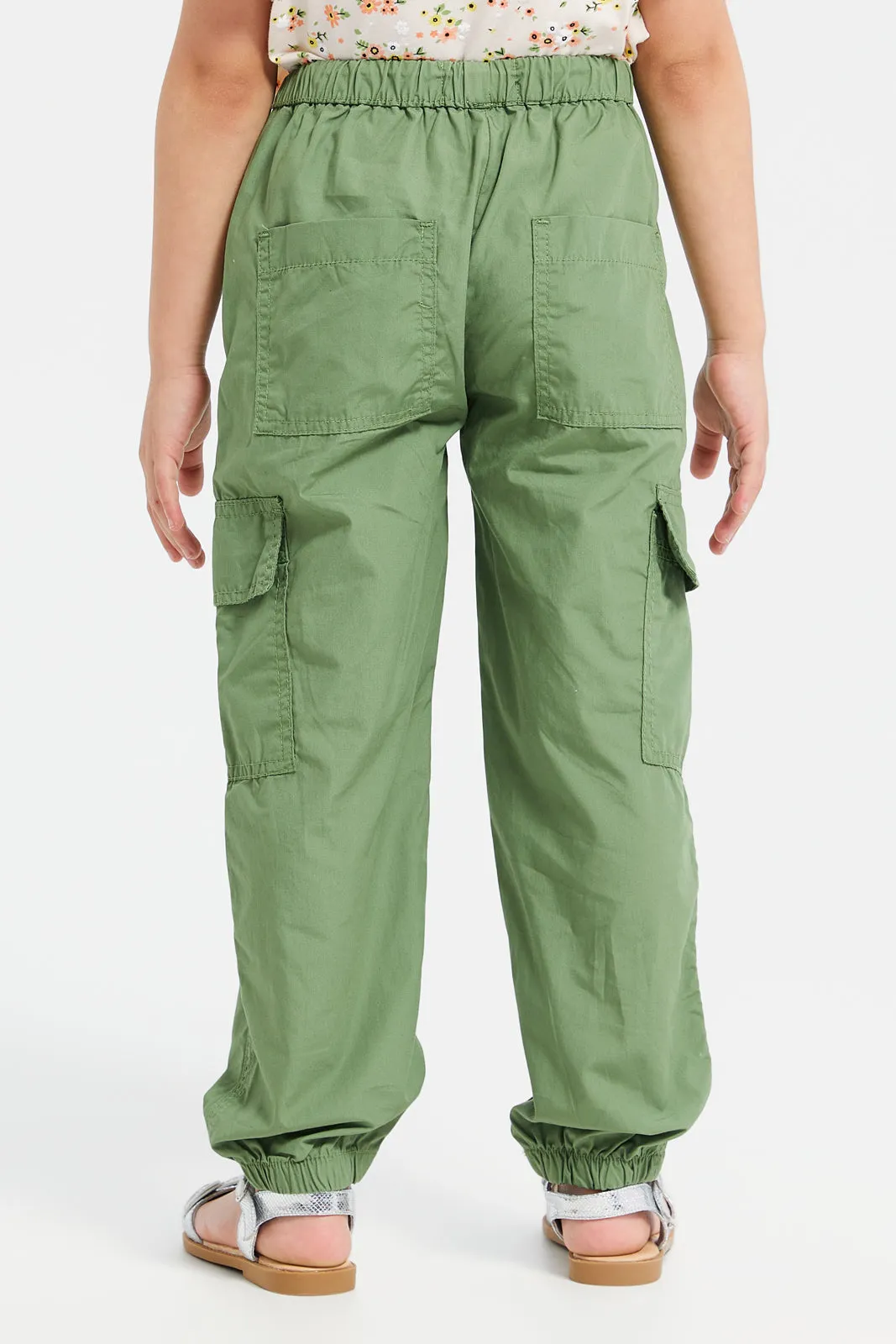 Girls Green Cargo Jogger Trousers