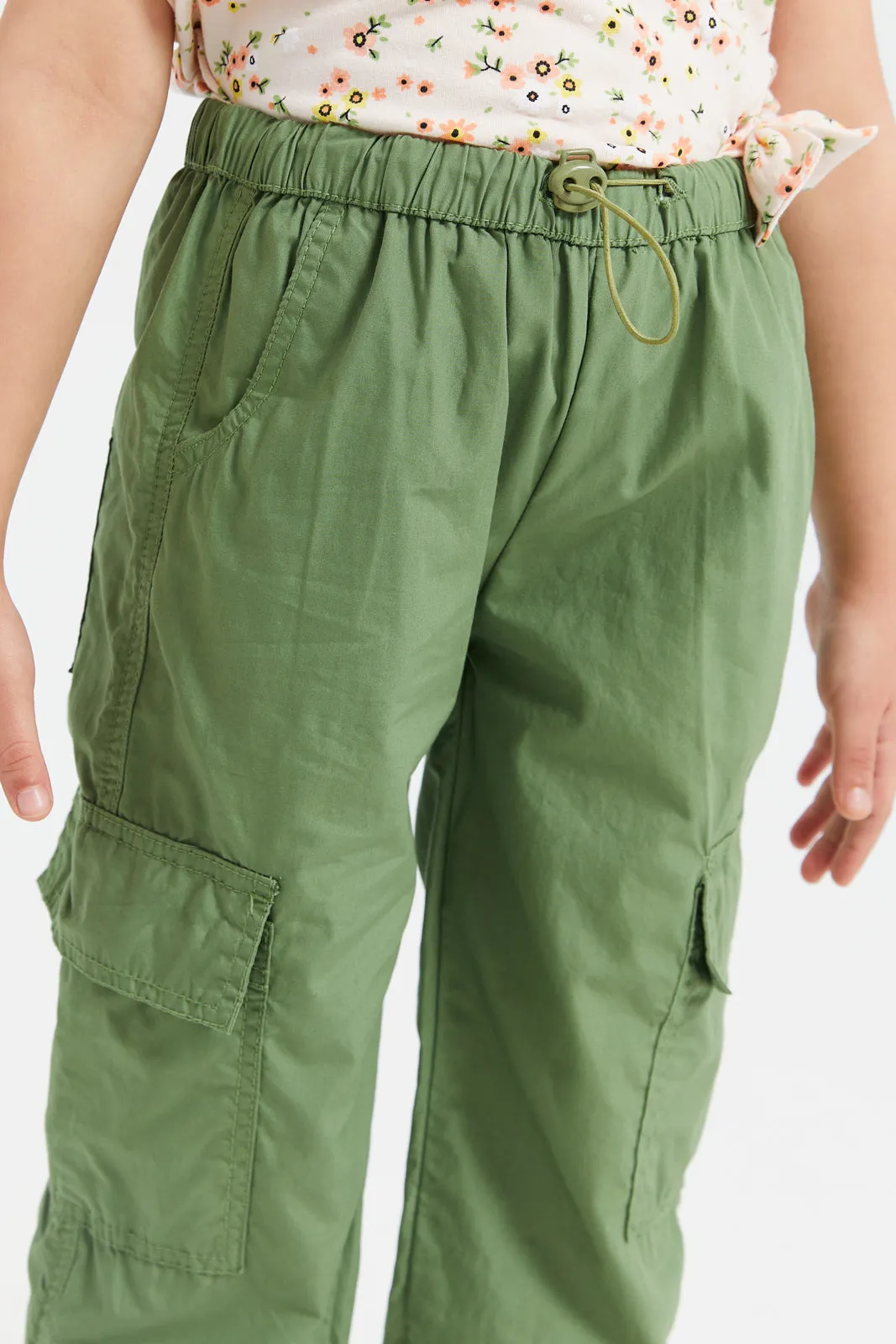 Girls Green Cargo Jogger Trousers