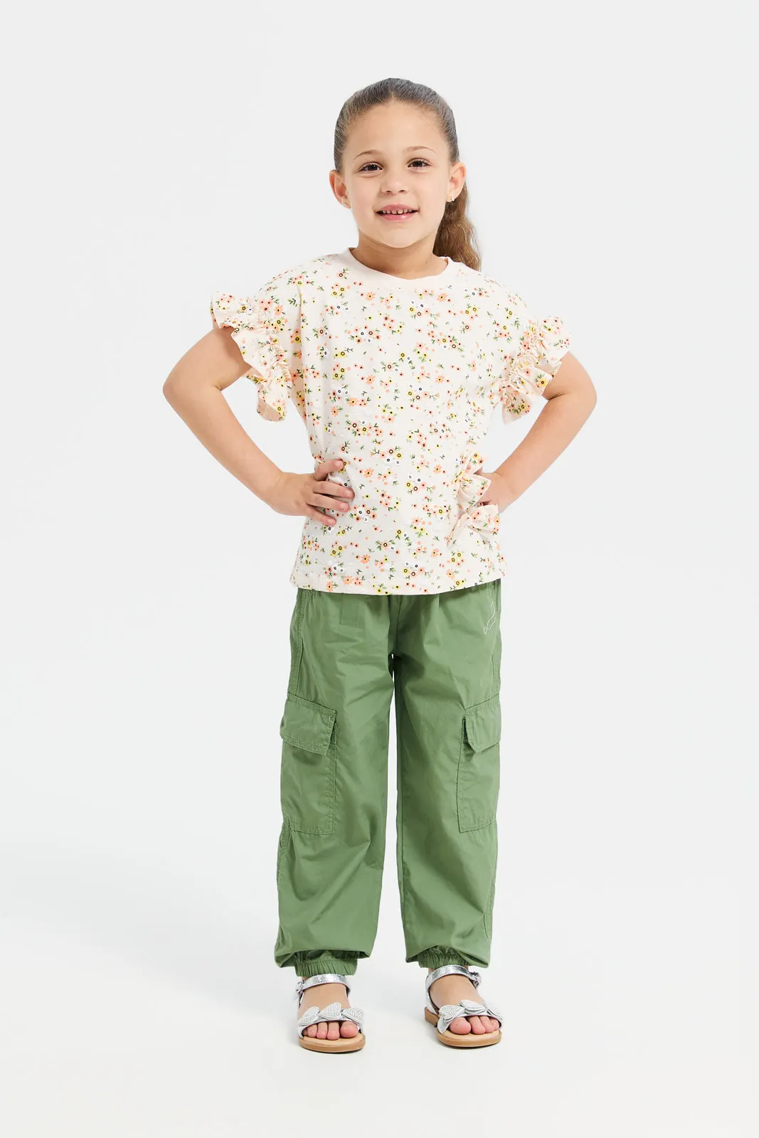 Girls Green Cargo Jogger Trousers