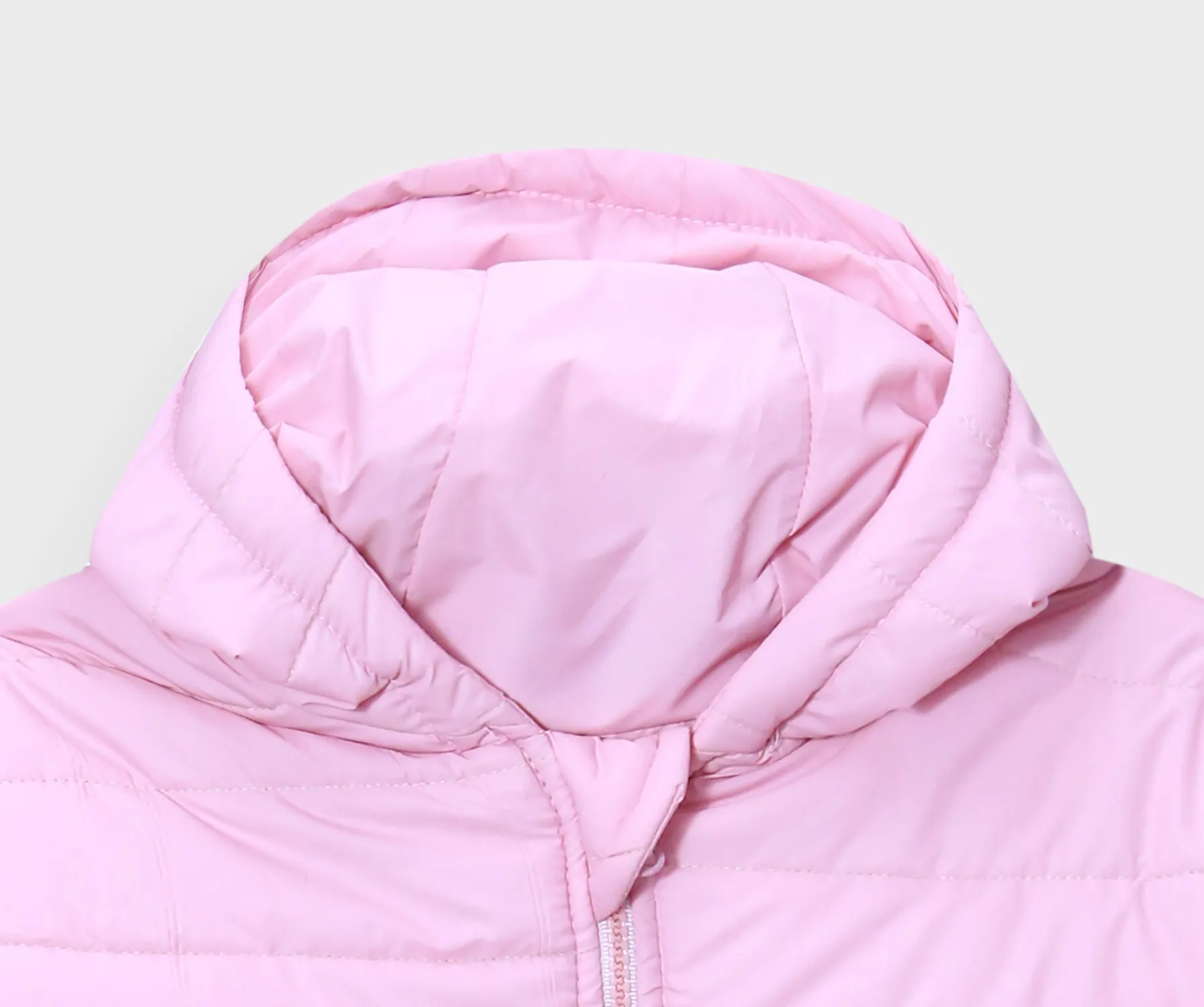 Girls Premium Quality Long Sleeve Baby Pink Puffer Hoodie Jacket