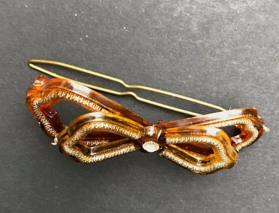 Gorgeous 1940s Lucite   Diamante Bow Hair Grip