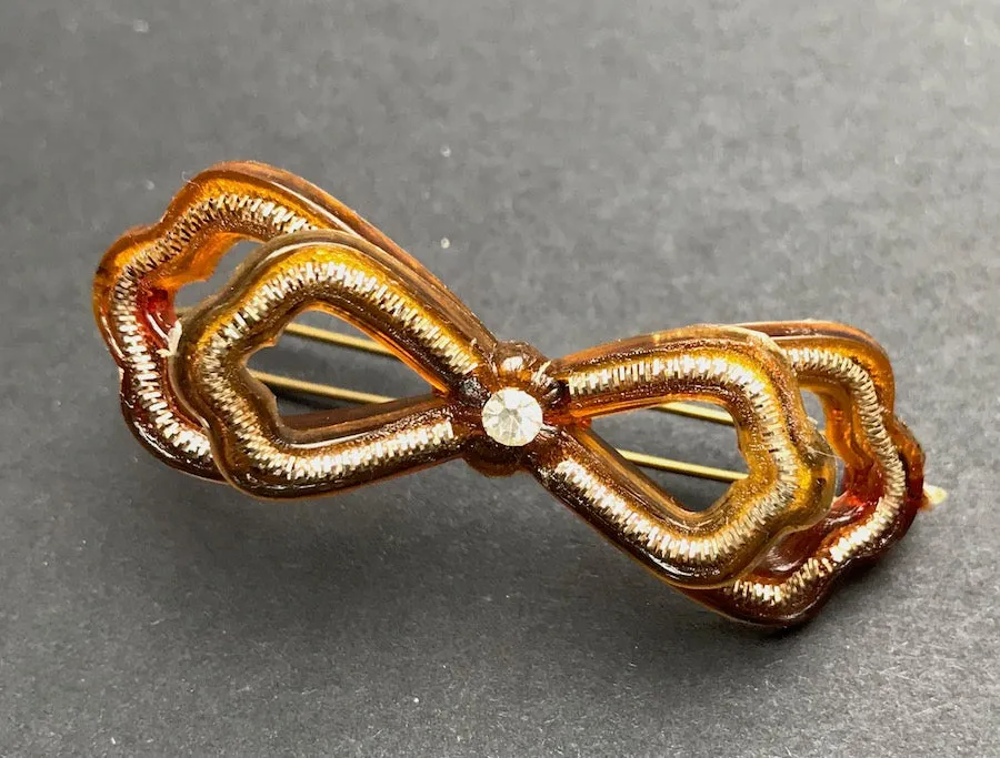 Gorgeous 1940s Lucite   Diamante Bow Hair Grip