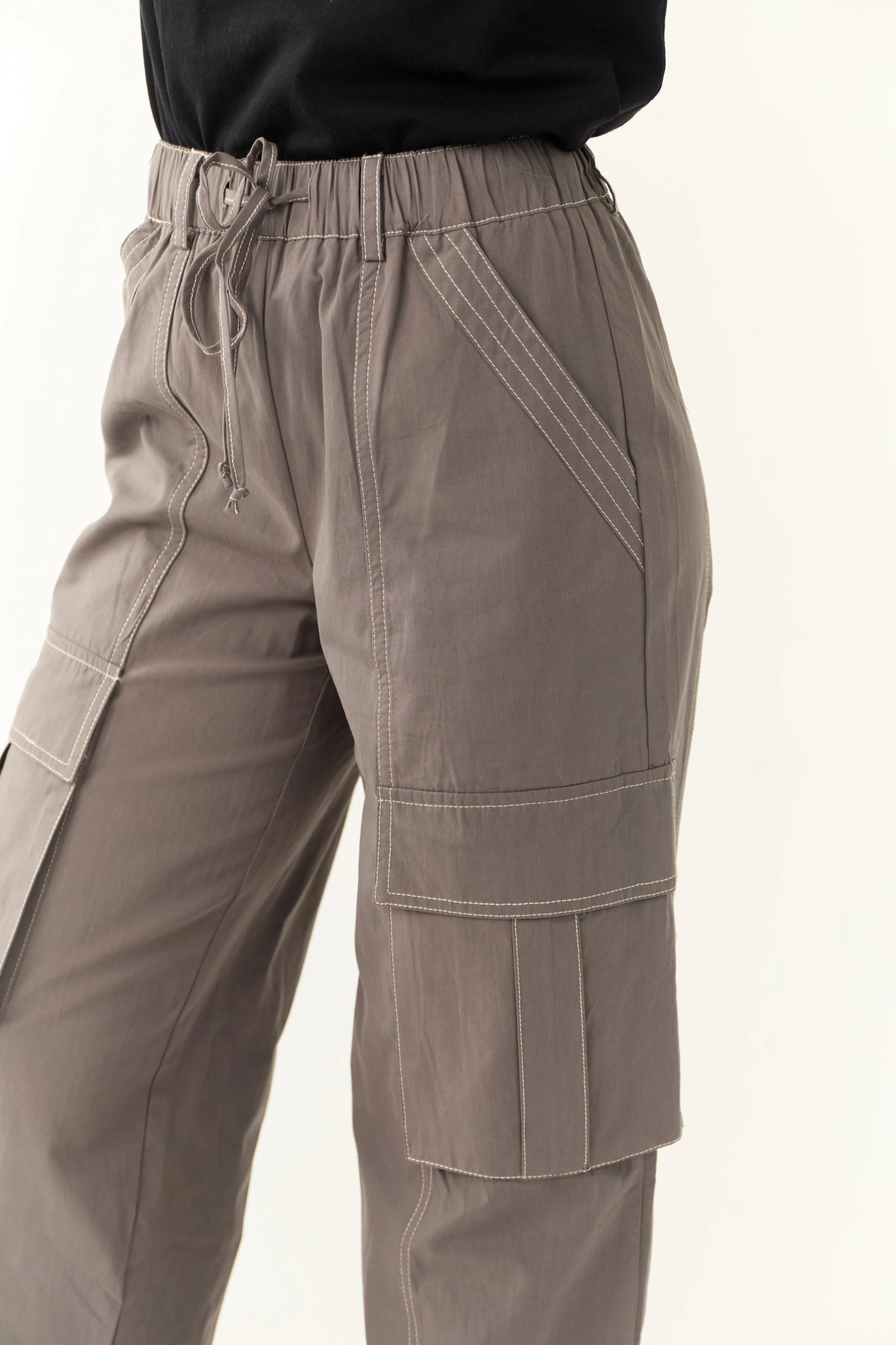 Graphite Exposed Seam Wide Leg Cargo Pants