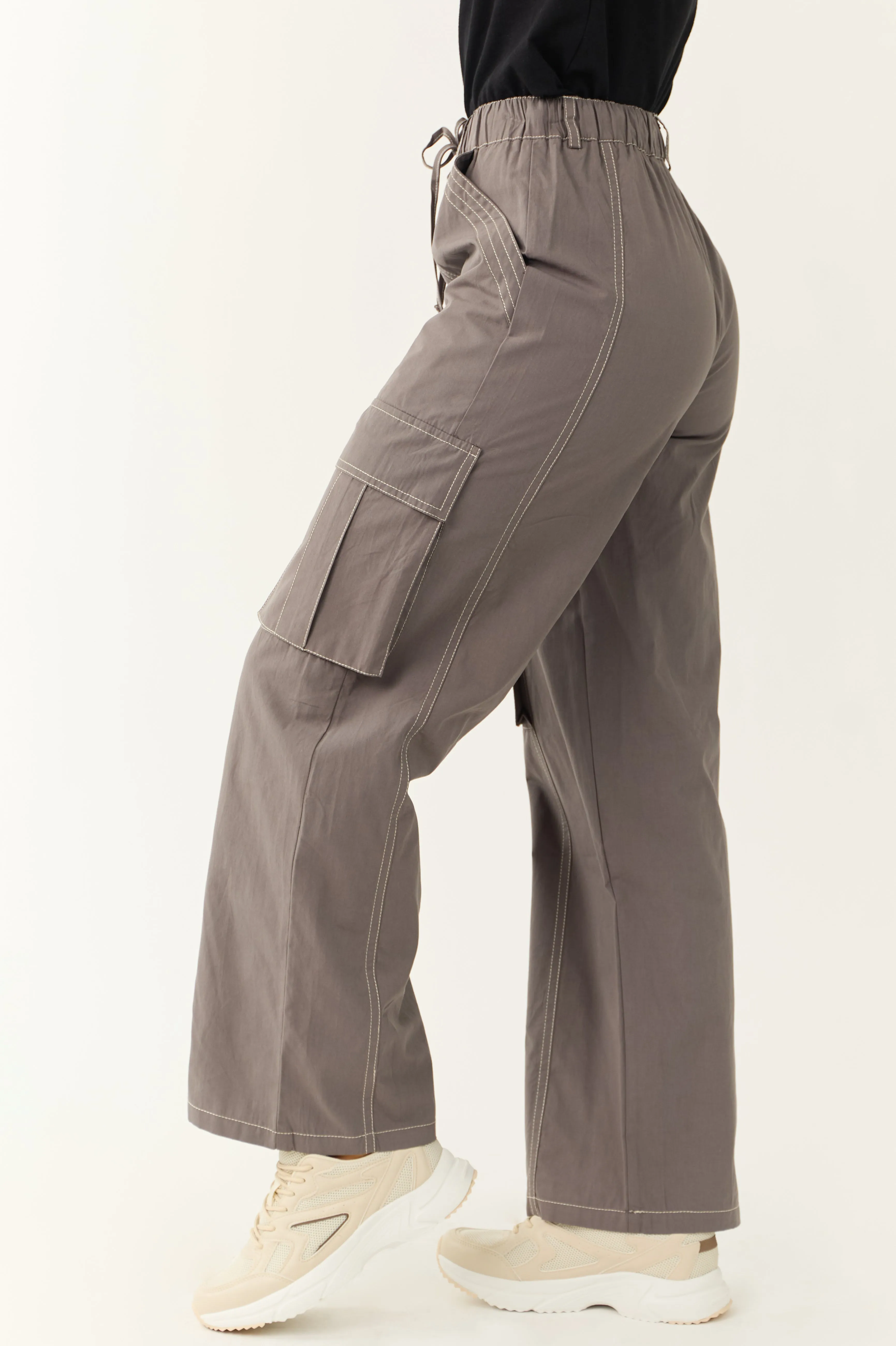 Graphite Exposed Seam Wide Leg Cargo Pants