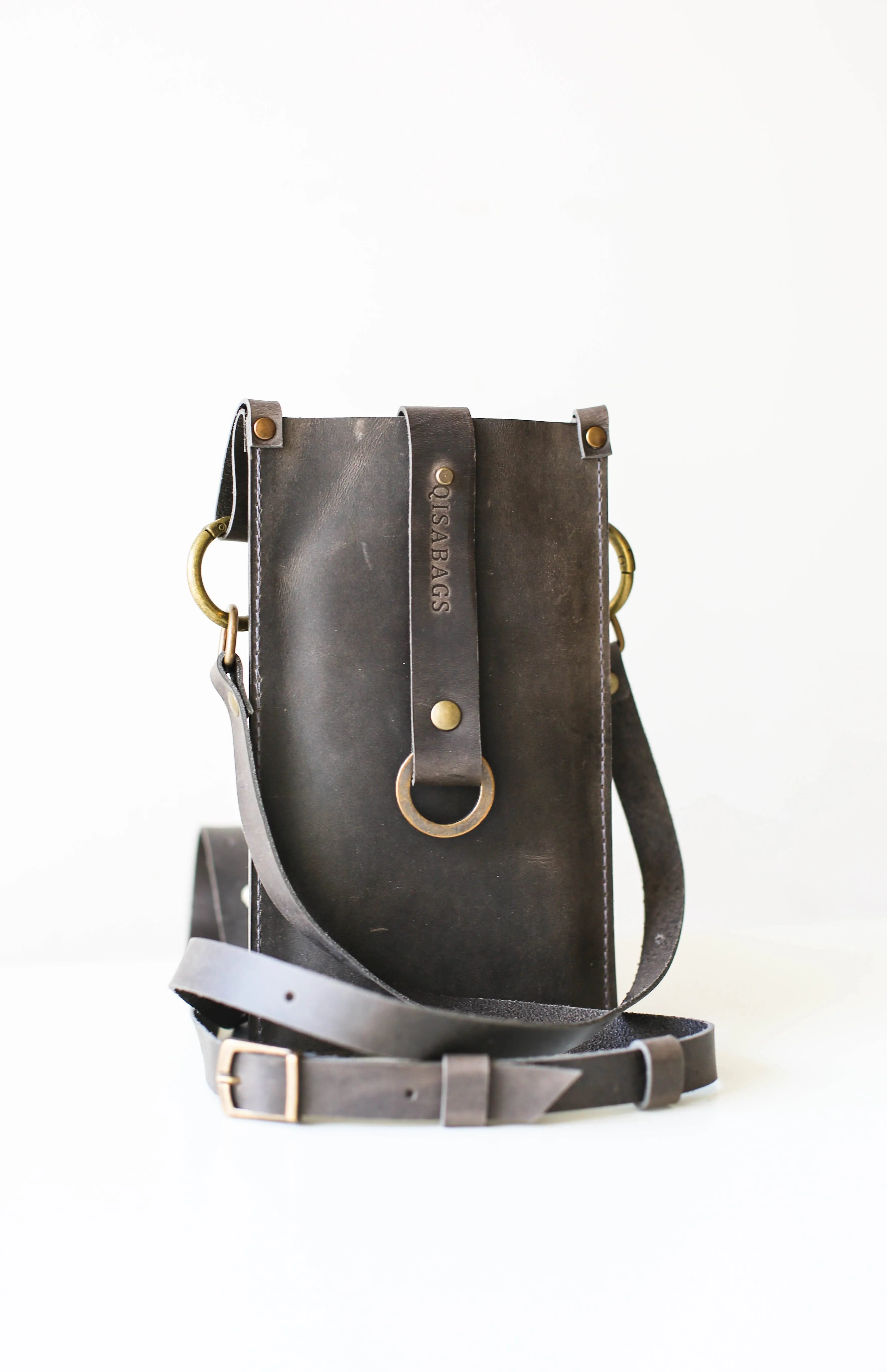 Gray Leather Phone Bag