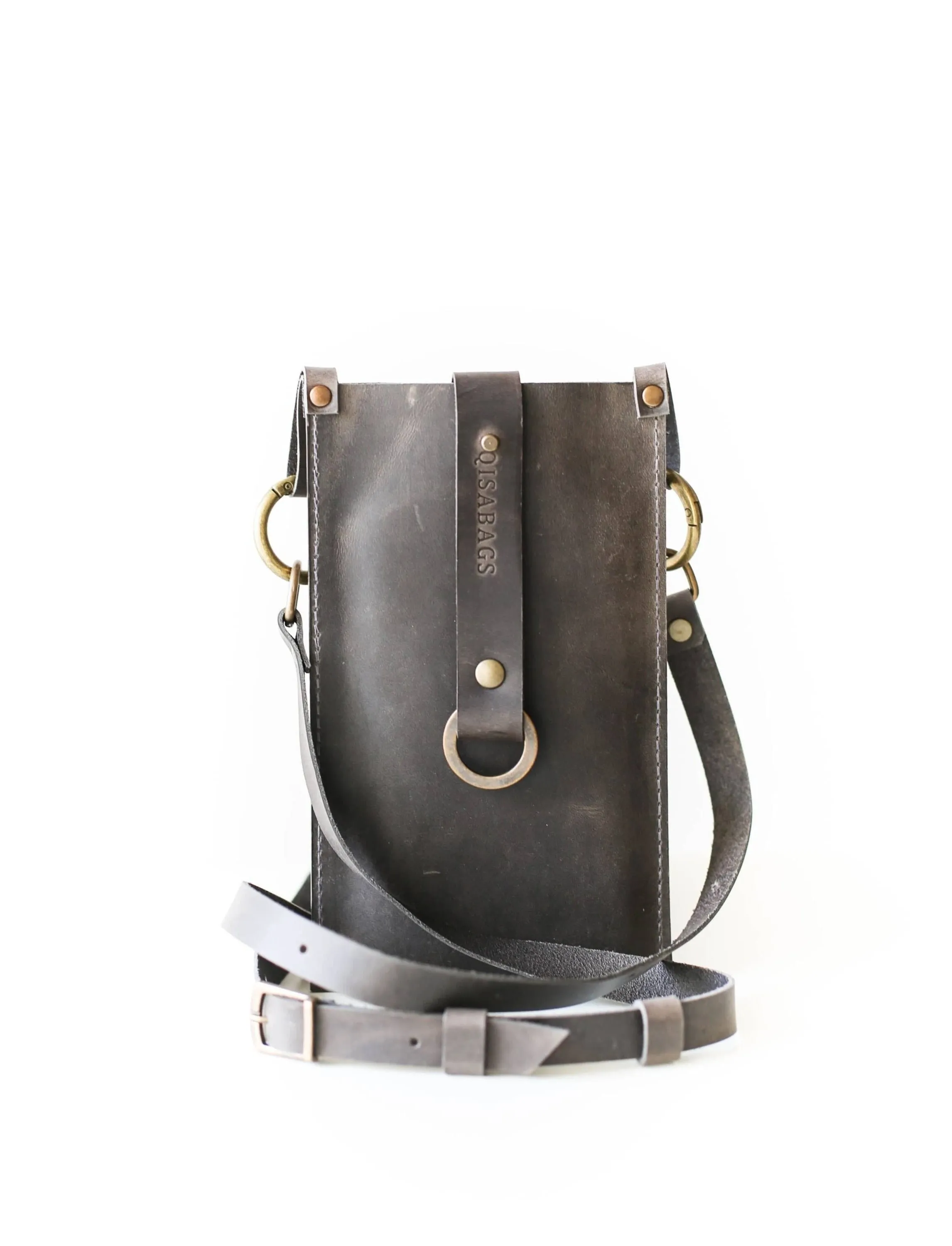 Gray Leather Phone Bag