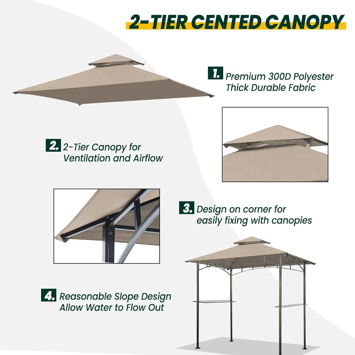 Grill Gazebo Replacement Canopy Roof, 5' x 8' Outdoor BBQ Gazebo Canopy Top Cover, Double Tired Grill Shelter Cover with Durable Polyester Fabric