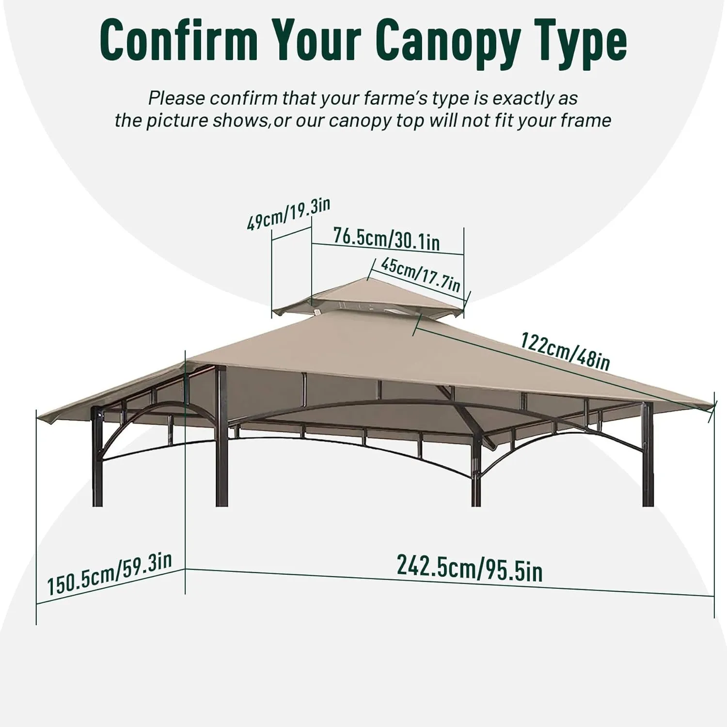 Grill Gazebo Replacement Canopy Roof, 5' x 8' Outdoor BBQ Gazebo Canopy Top Cover, Double Tired Grill Shelter Cover with Durable Polyester Fabric