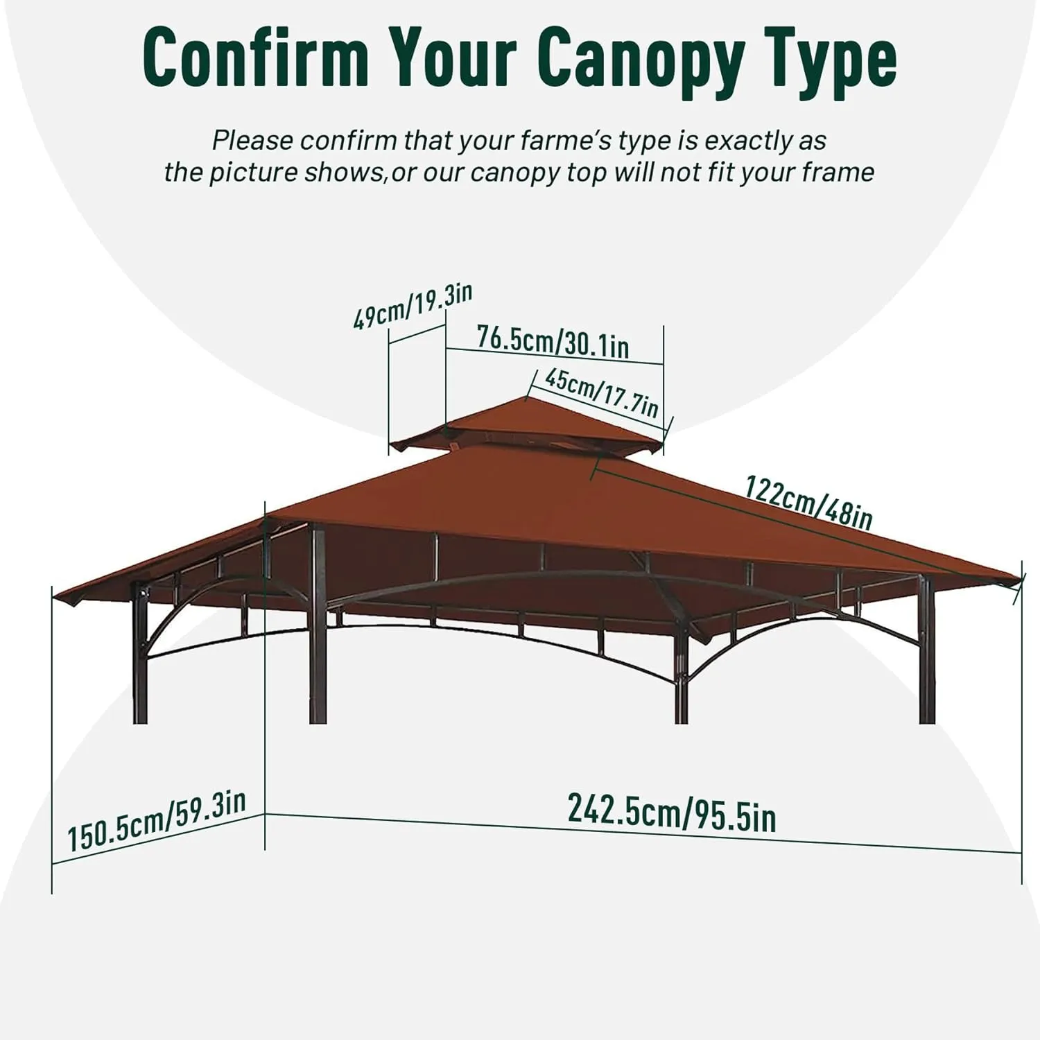 Grill Gazebo Replacement Canopy Roof, 5' x 8' Outdoor BBQ Gazebo Canopy Top Cover, Double Tired Grill Shelter Cover with Durable Polyester Fabric