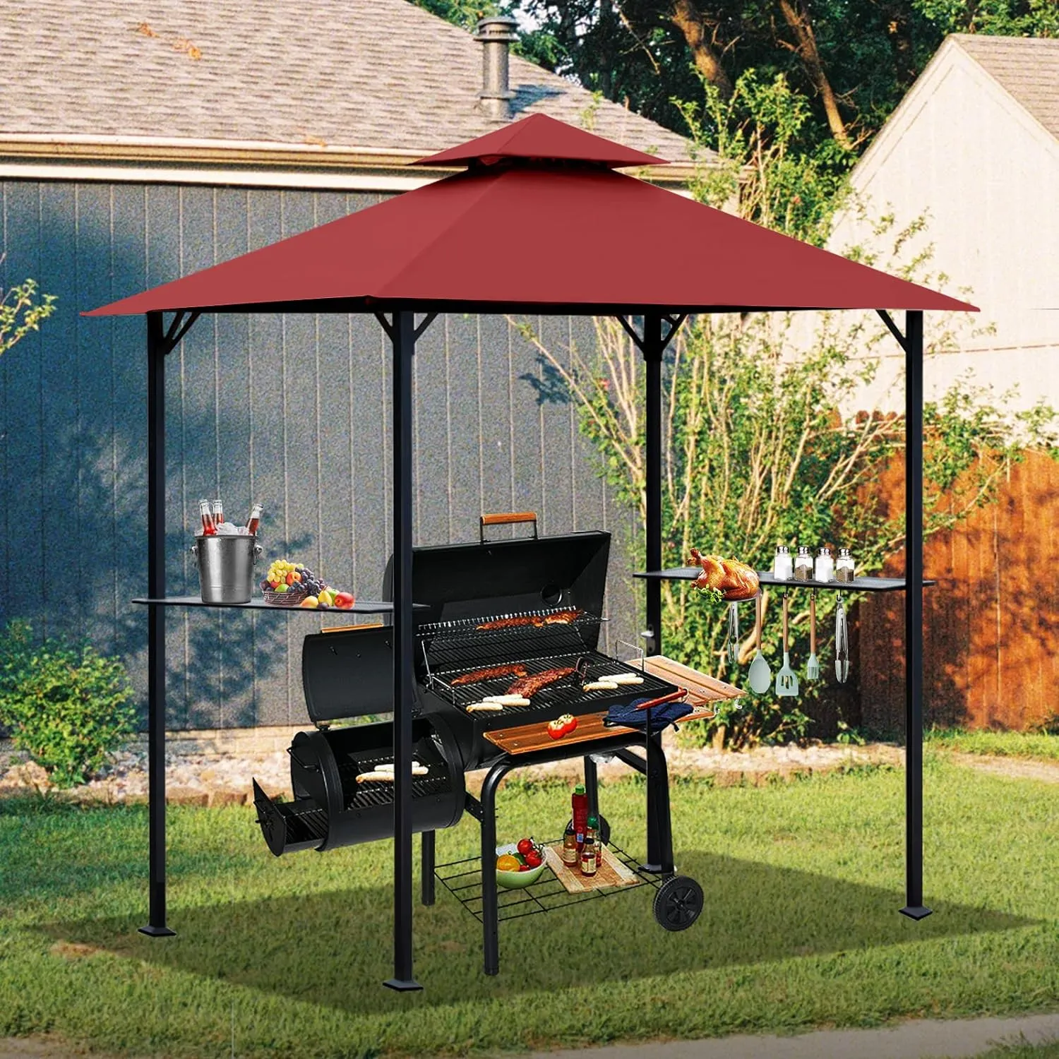 Grill Gazebo Replacement Canopy Roof, 5' x 8' Outdoor BBQ Gazebo Canopy Top Cover, Double Tired Grill Shelter Cover with Durable Polyester Fabric