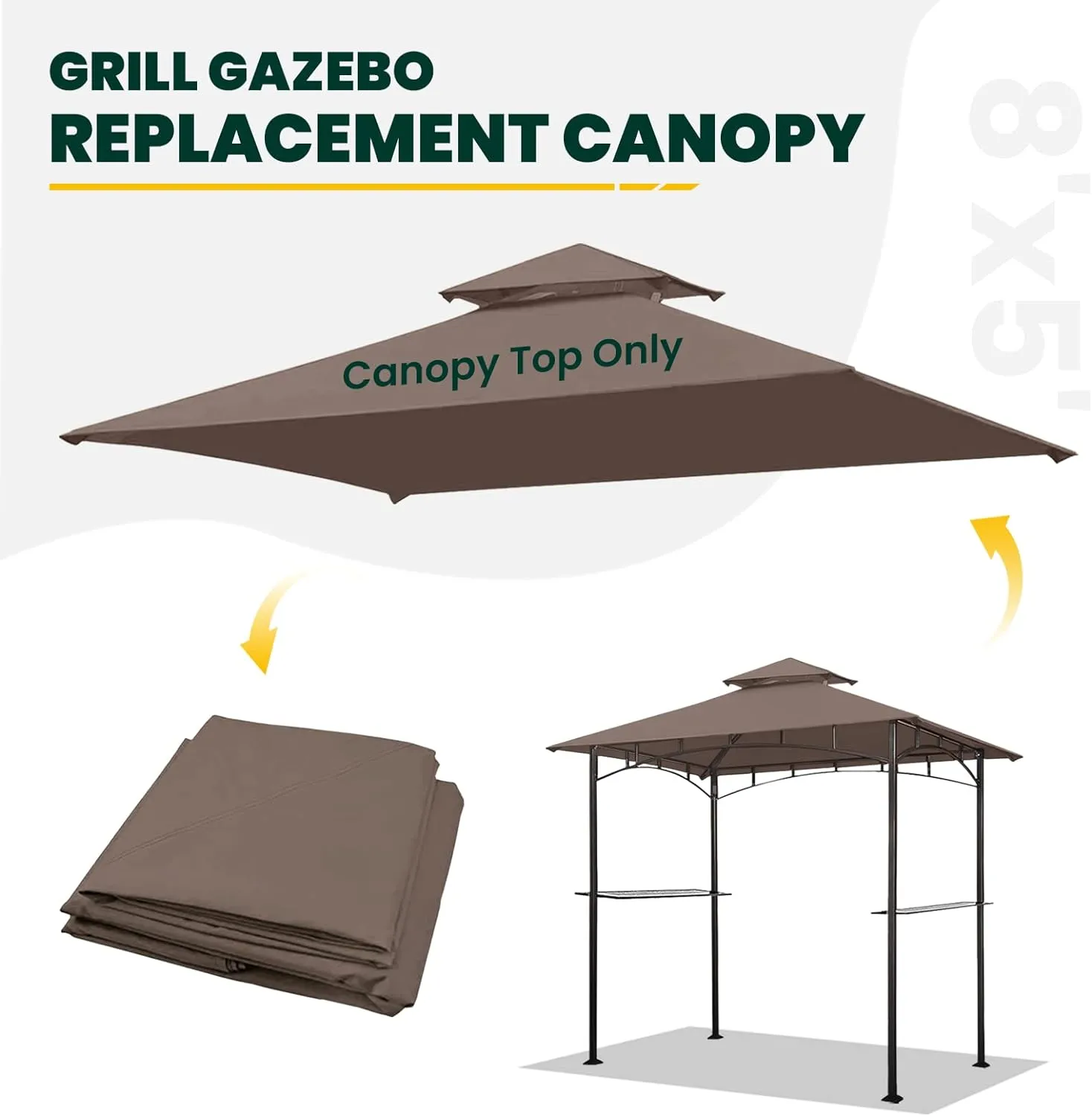 Grill Gazebo Replacement Canopy Roof, 5' x 8' Outdoor BBQ Gazebo Canopy Top Cover, Double Tired Grill Shelter Cover with Durable Polyester Fabric