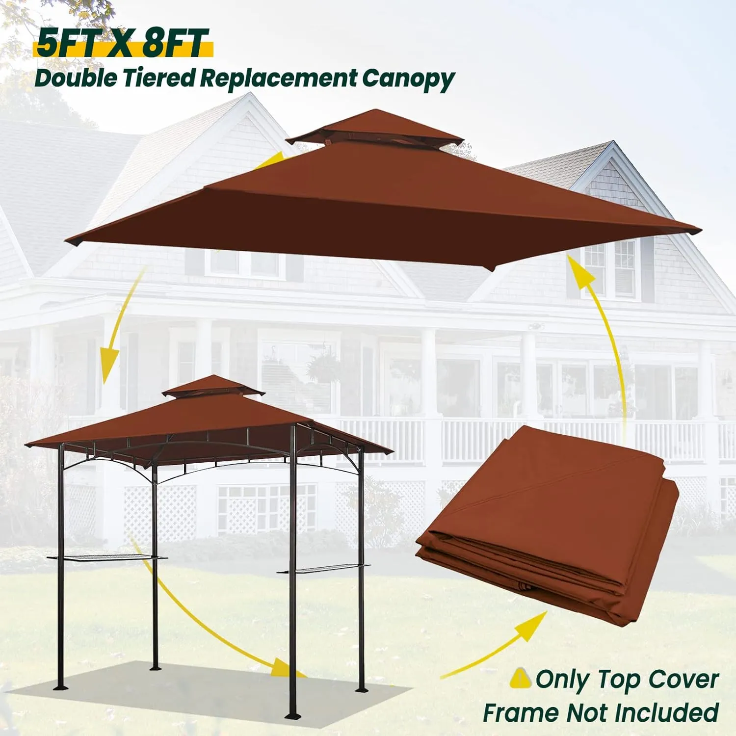 Grill Gazebo Replacement Canopy Roof, 5' x 8' Outdoor BBQ Gazebo Canopy Top Cover, Double Tired Grill Shelter Cover with Durable Polyester Fabric