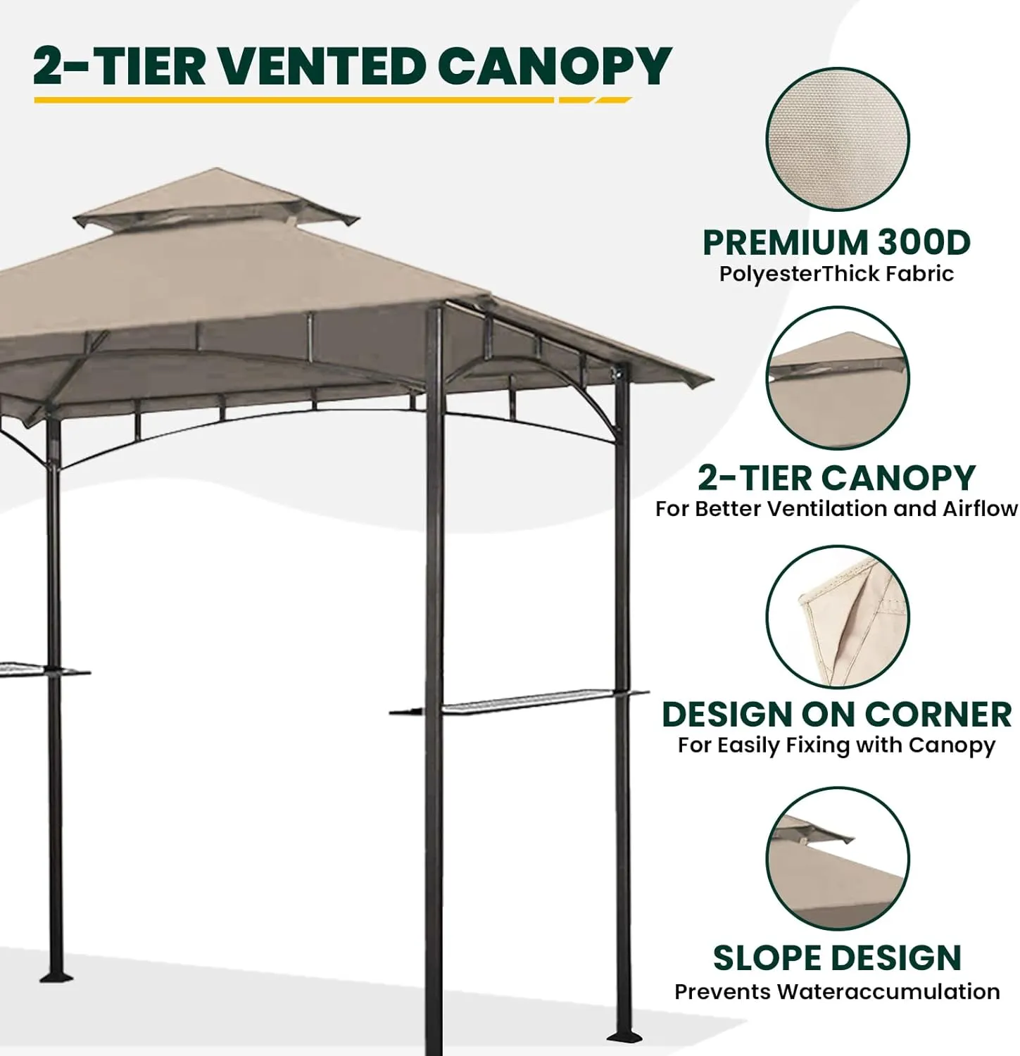 Grill Gazebo Replacement Canopy Roof, 5' x 8' Outdoor BBQ Gazebo Canopy Top Cover, Double Tired Grill Shelter Cover with Durable Polyester Fabric