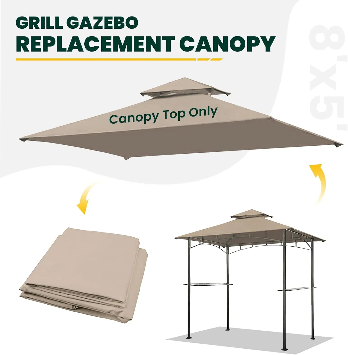 Grill Gazebo Replacement Canopy Roof, 5' x 8' Outdoor BBQ Gazebo Canopy Top Cover, Double Tired Grill Shelter Cover with Durable Polyester Fabric