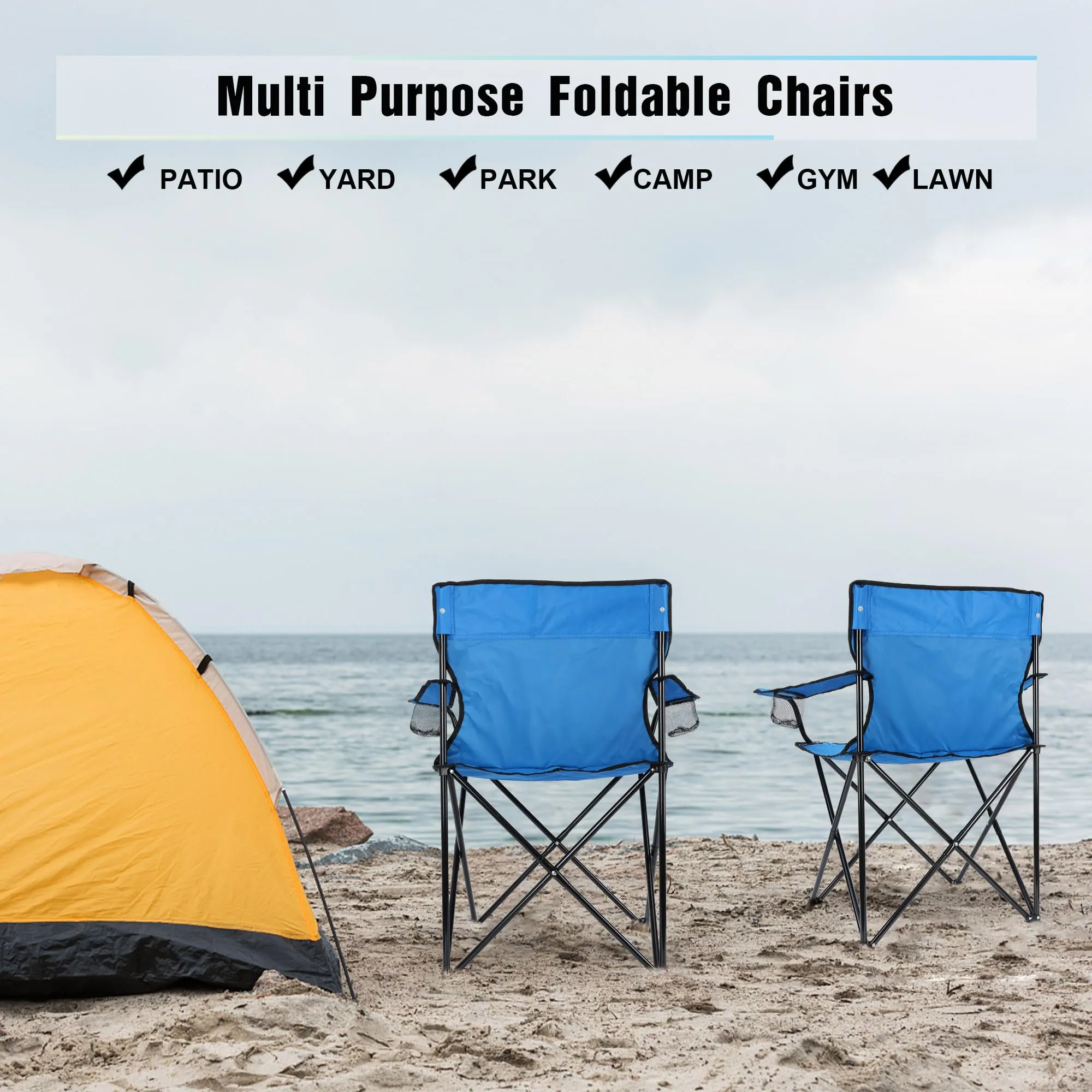 HaSteeL Foldable Camping Chair Set of 2, Folding Camp Chairs & Carrying Bags for Adults, Portable for Lawn, Outdoors, Fishing, Hiking, Travel, Picnic, Beach, Oversized & Supports 275lbs (Blue)