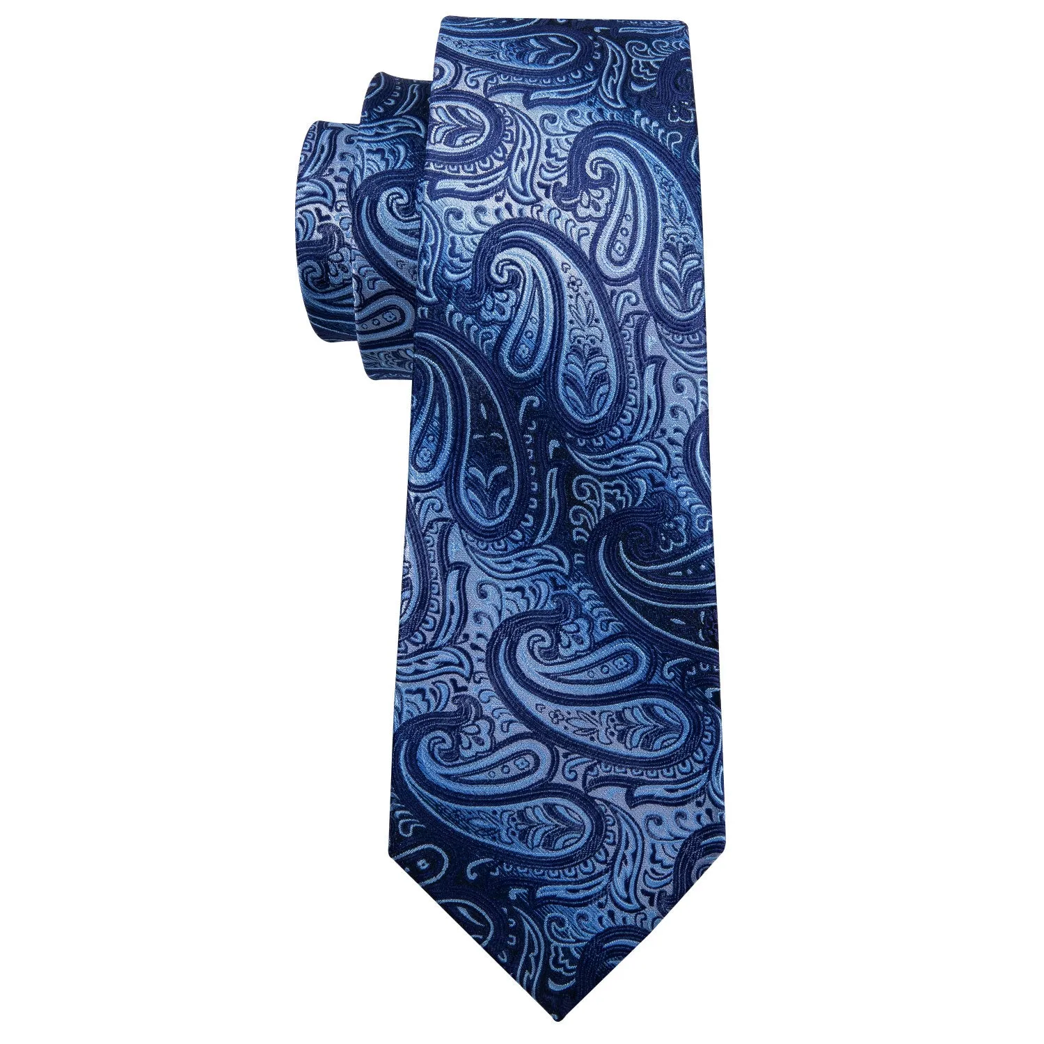 Hi-Tie Blue Necktie Gradient Paisley Ties Handkerchief Cufflinks Set