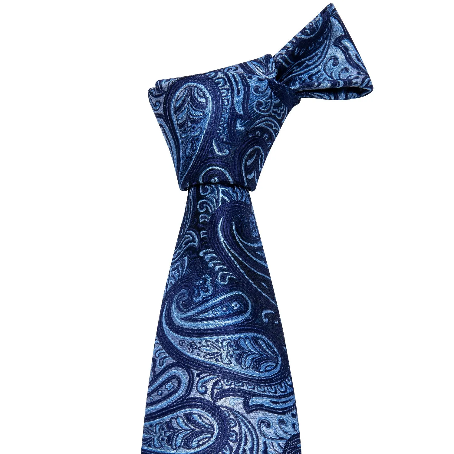 Hi-Tie Blue Necktie Gradient Paisley Ties Handkerchief Cufflinks Set