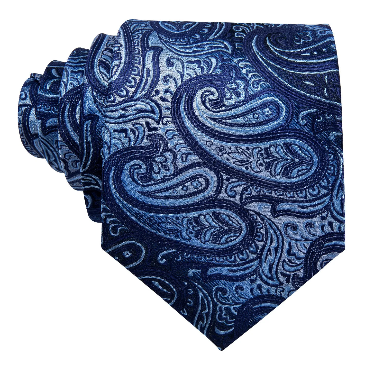 Hi-Tie Blue Necktie Gradient Paisley Ties Handkerchief Cufflinks Set