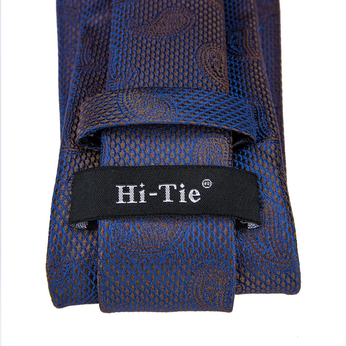 Hi-Tie Blue Necktie Navy Blue Paisley Tie Pocket Square Cufflinks Set