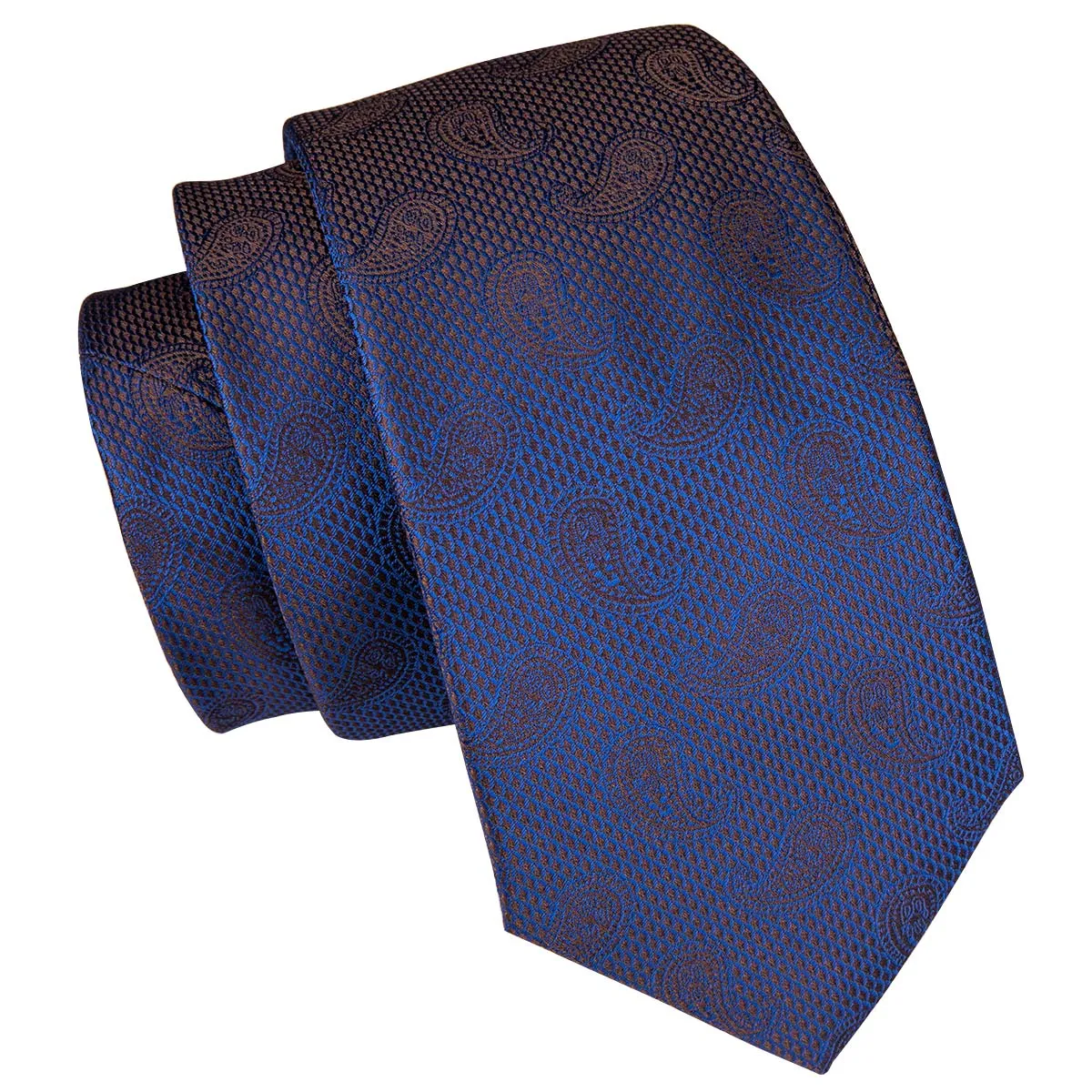 Hi-Tie Blue Necktie Navy Blue Paisley Tie Pocket Square Cufflinks Set