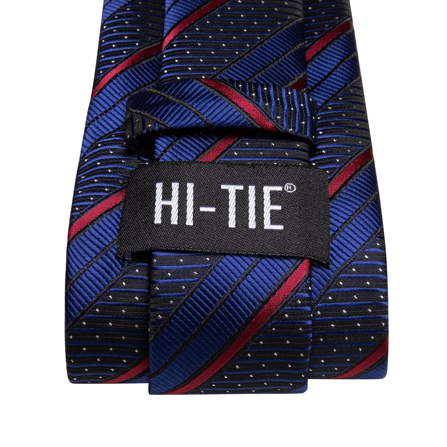 Hi-Tie Blue Red Striped White Dot Necktie Pocket Square Cufflinks Set