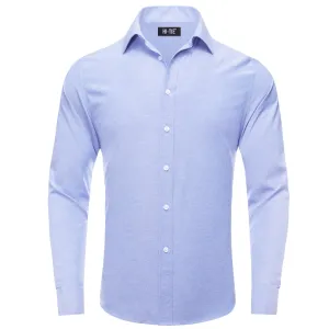 Hi-Tie Button Down Shirt Steel Blue Solid Silk Men's Shirt Business