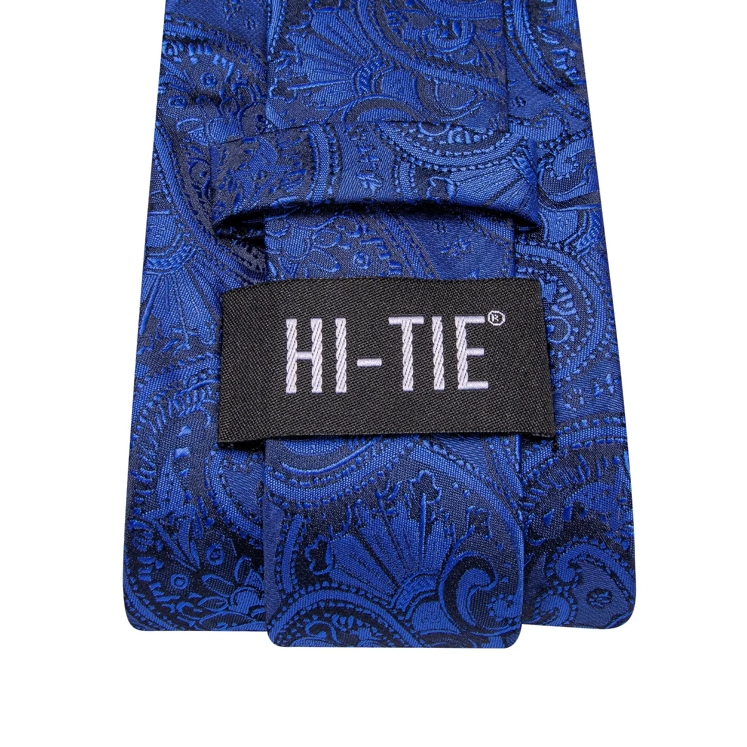 Hi-Tie Deep Blue Tie Paisley 67 Inches XL Necktie Hanky Cufflinks Set