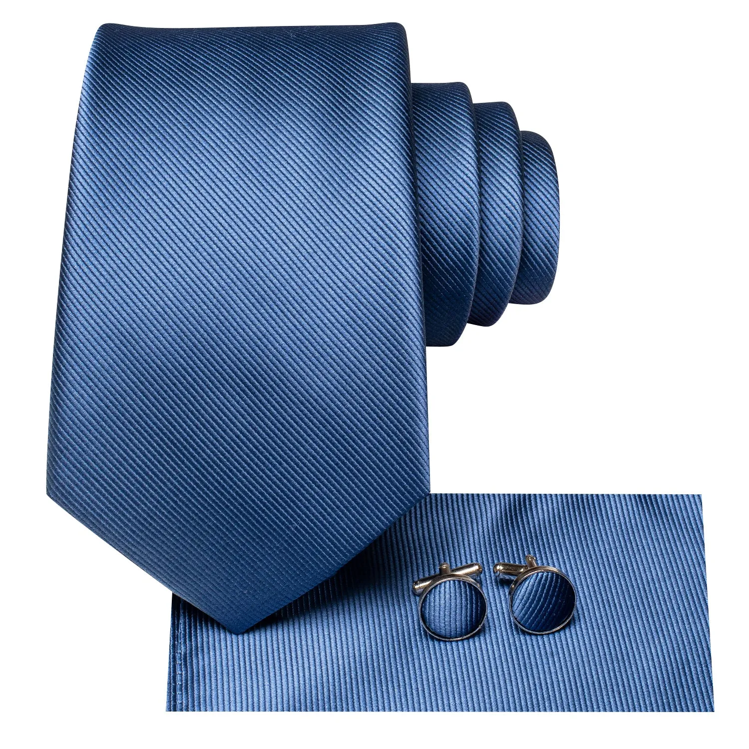 Hi-Tie Dusty Blue Necktie Solid Men's Tie Pocket Square Cufflinks Set