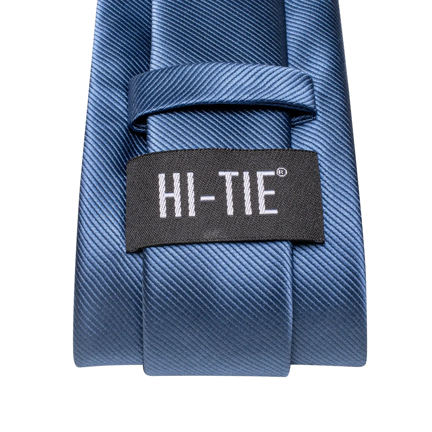 Hi-Tie Dusty Blue Necktie Solid Men's Tie Pocket Square Cufflinks Set