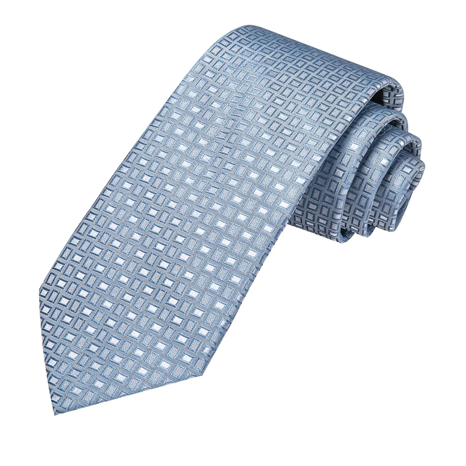 Hi-Tie Geometric Tie Light BLue Silk Necktie Set for Men