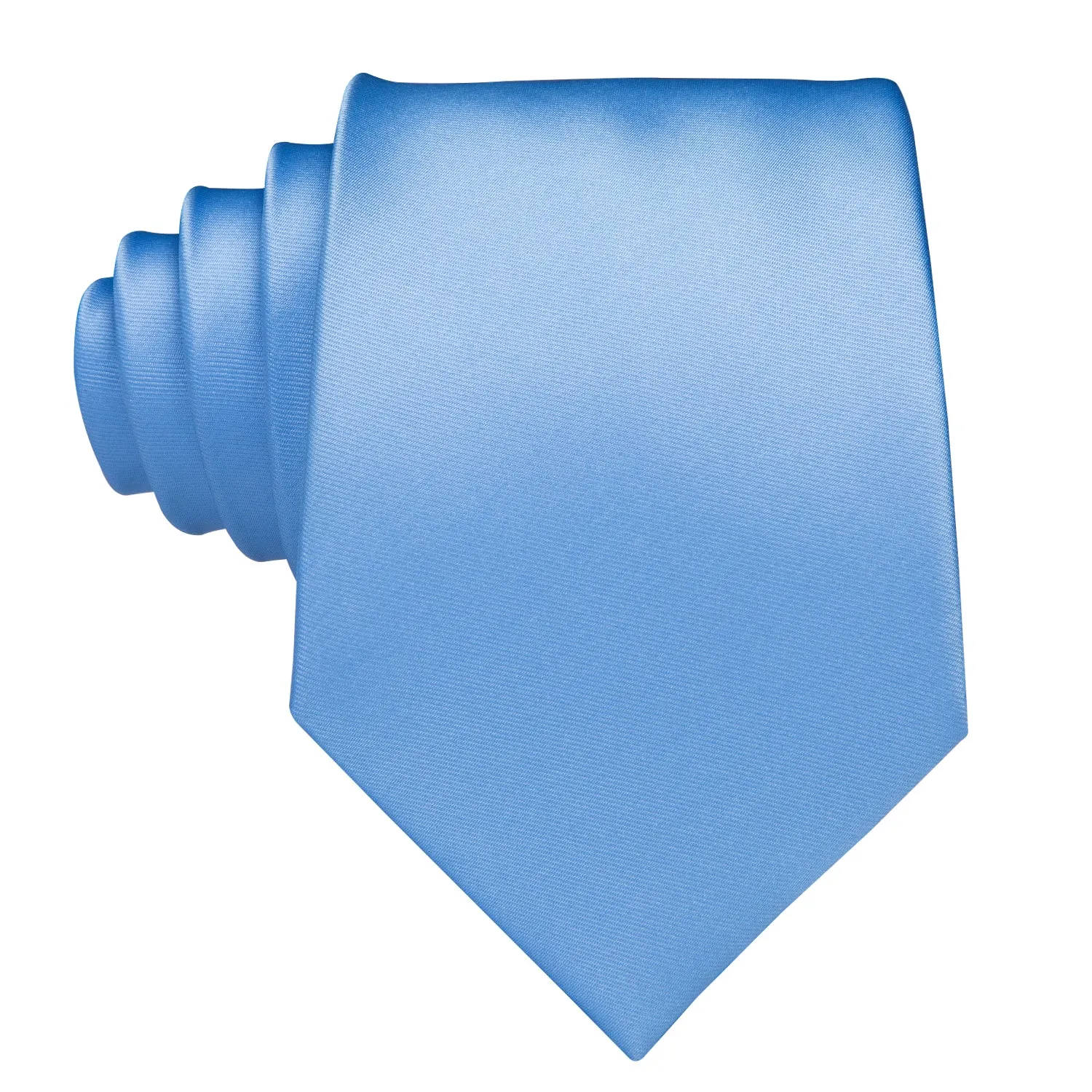 Hi-Tie Light Baby Blue Plain Silk Necktie Pocket Square Cufflinks Set