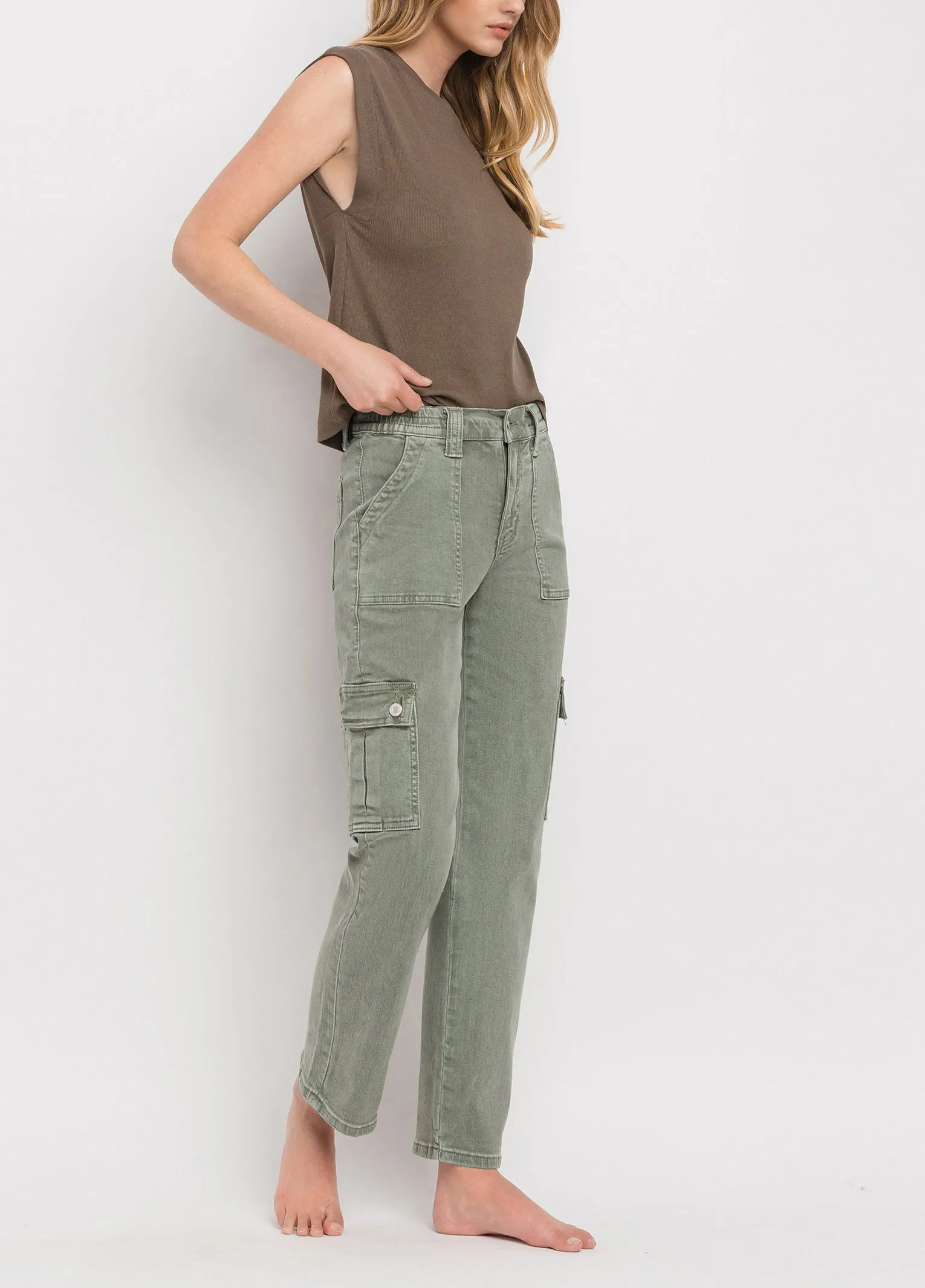 High Rise Straight Cargo Pocket Pants