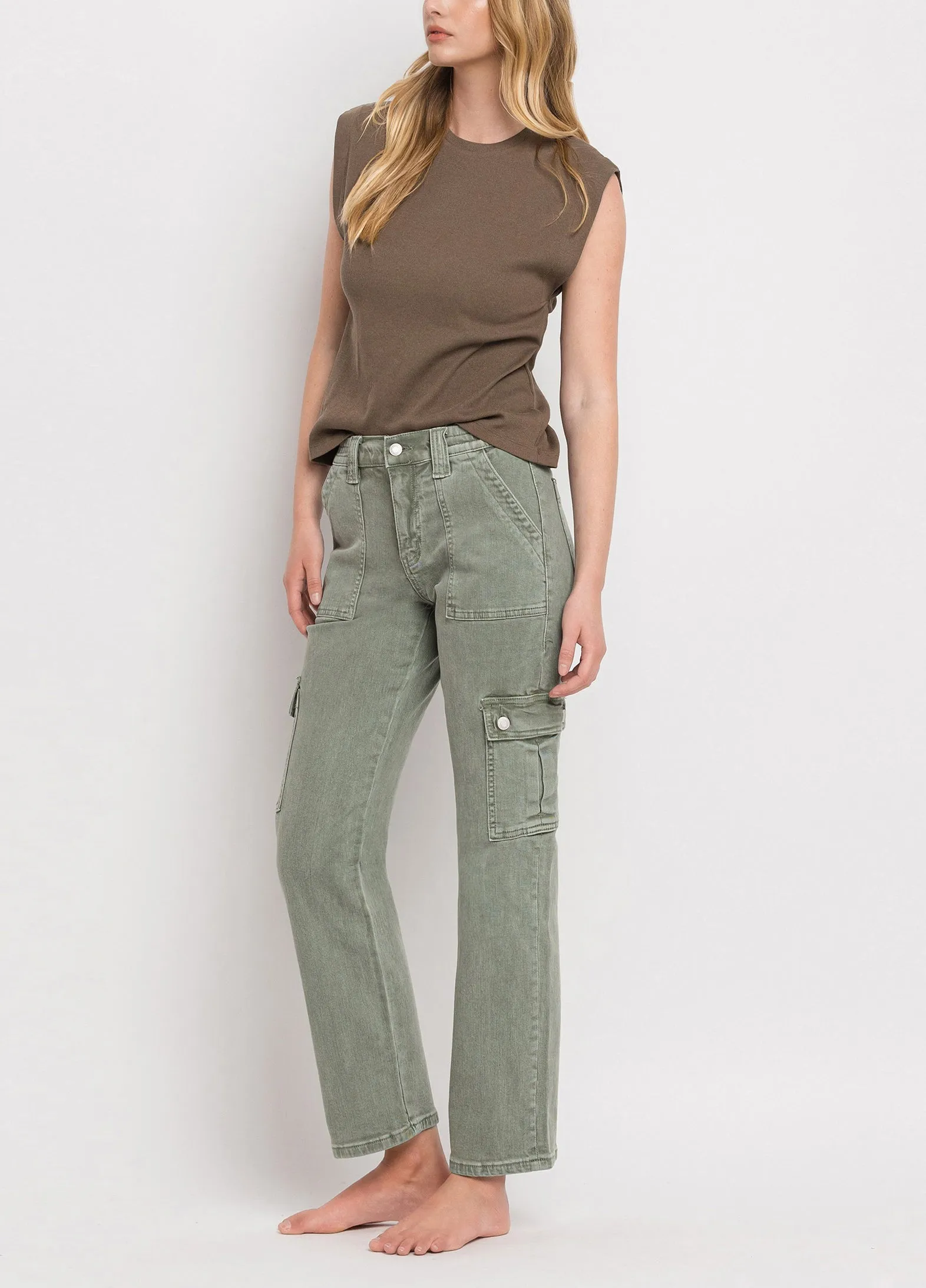 High Rise Straight Cargo Pocket Pants