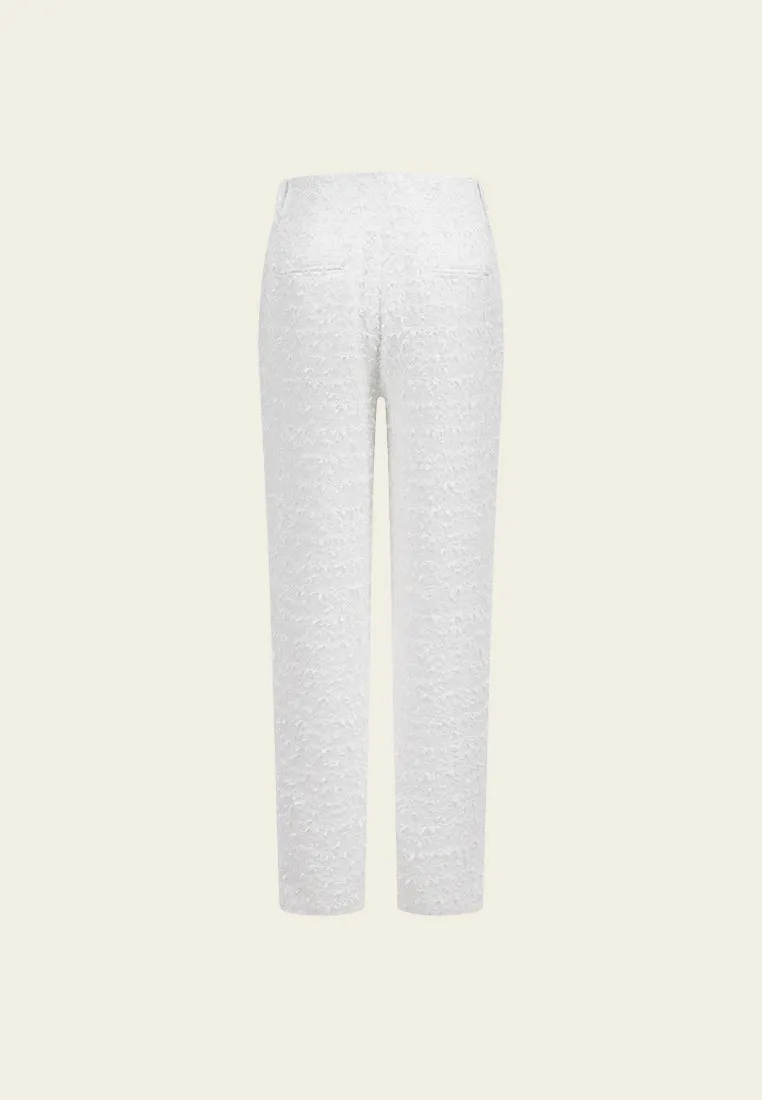 High-waist Houndstooth White Tweed Trousers