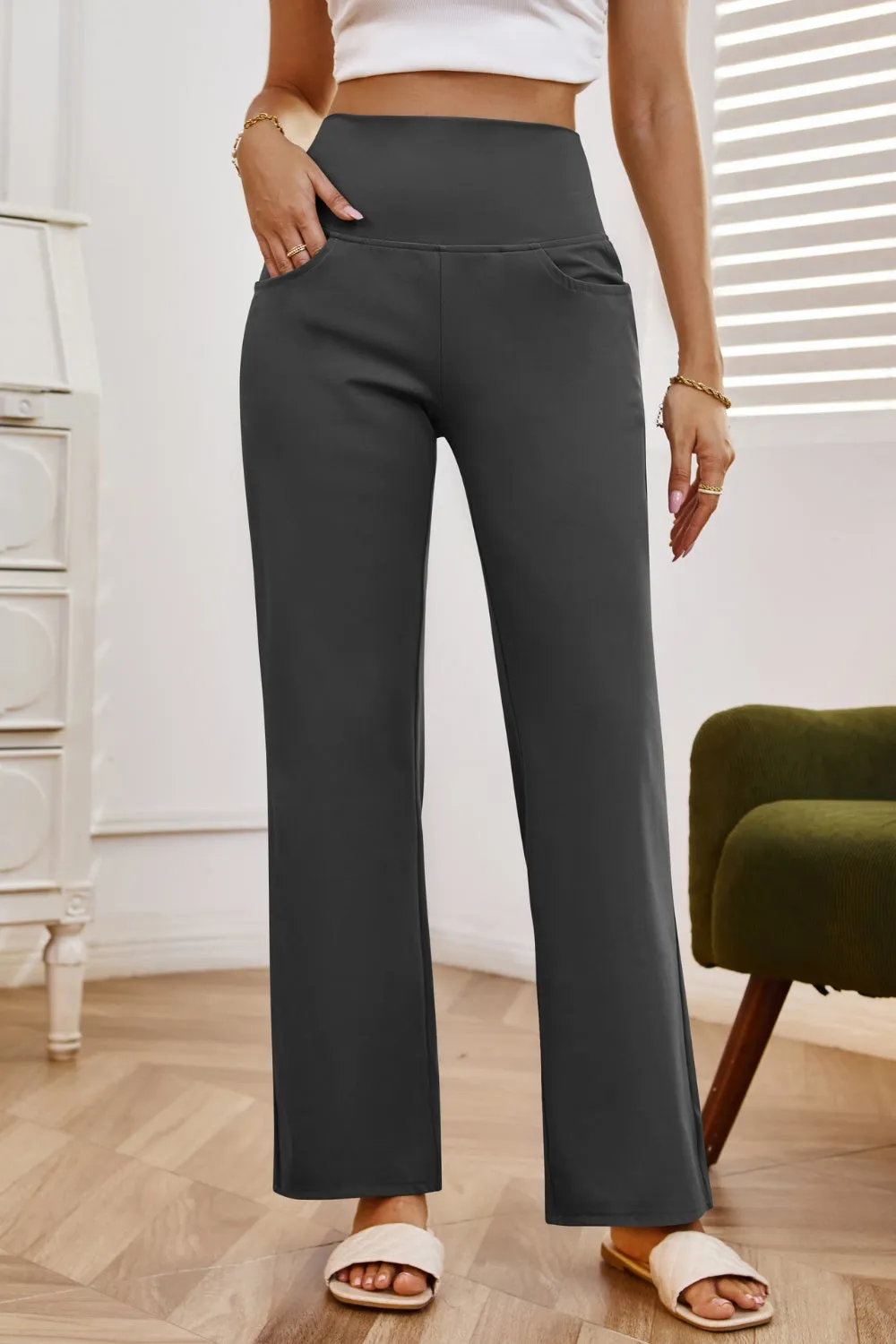 High Waist Wide Leg Pants with Pockets