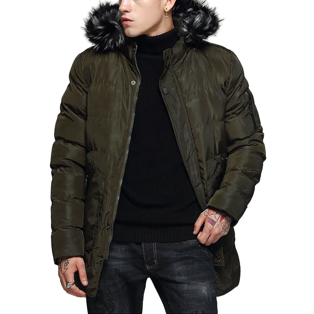 Hood Removable Faux Fur Coat DarkOliveGreen