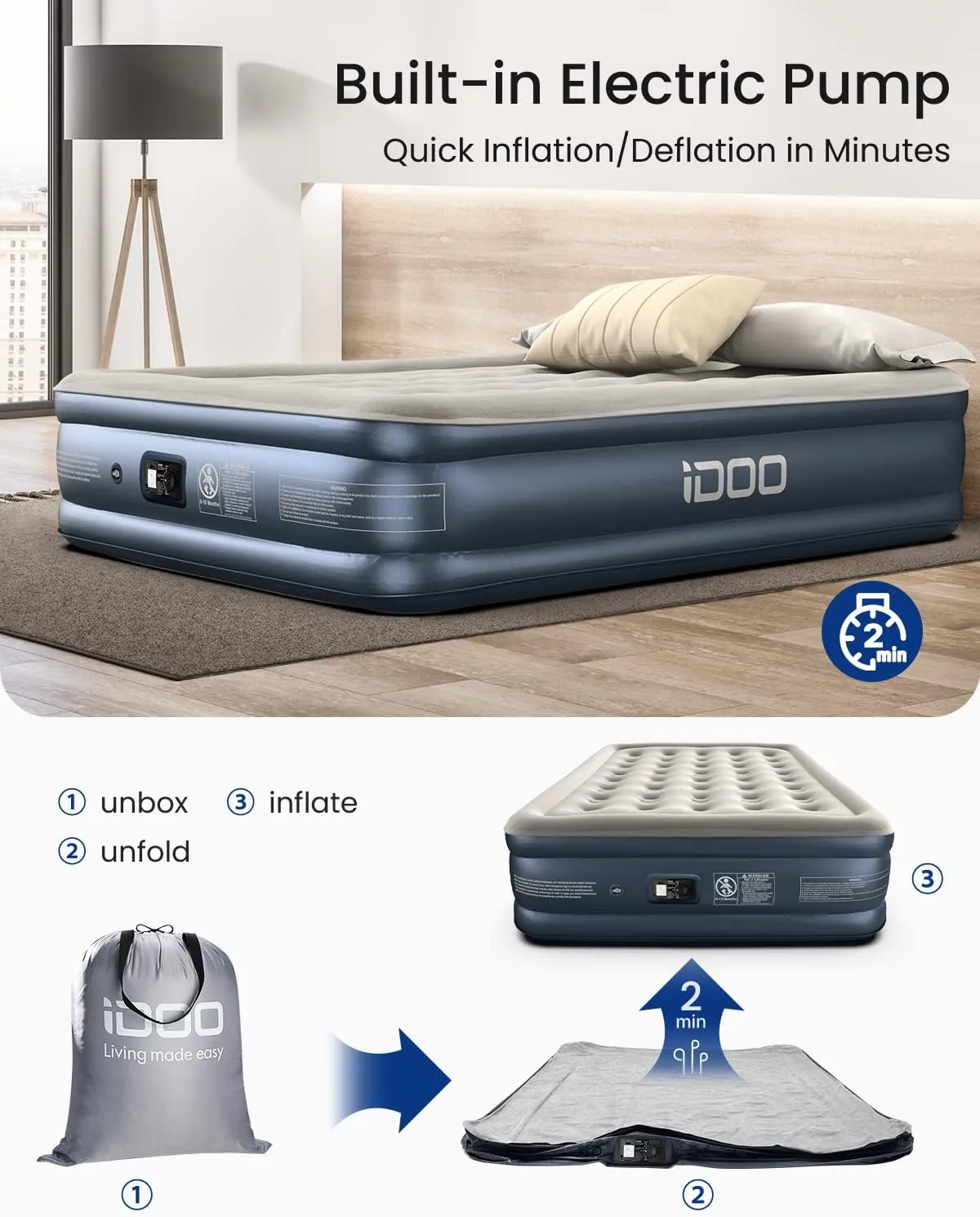 iDOO Queen Air Mattress with Built-in Pump