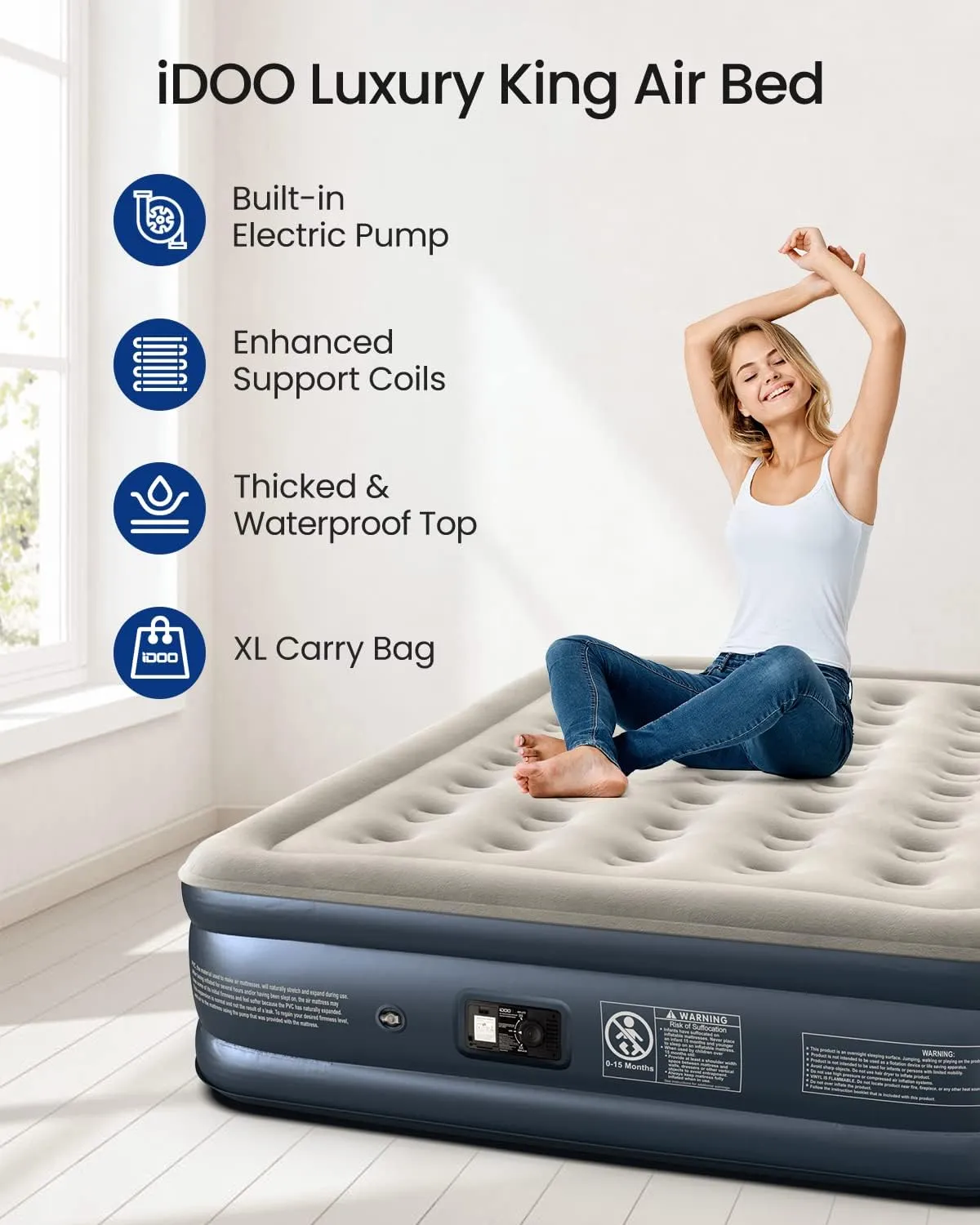 iDOO Queen Air Mattress with Built-in Pump